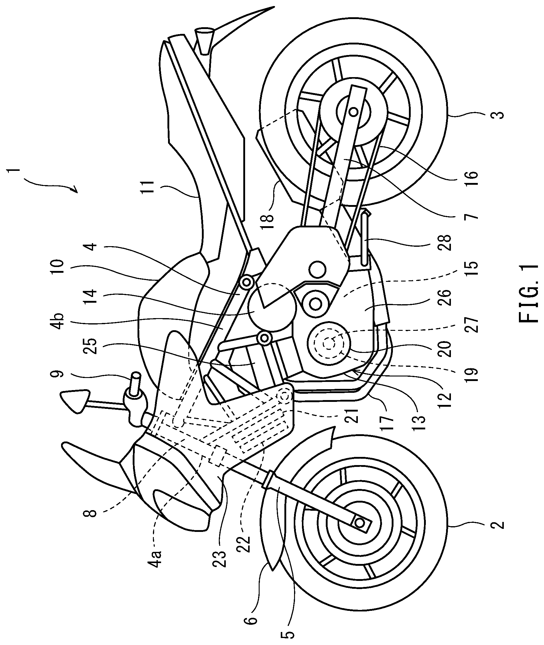 Patent US12576937 Figure 1 – Hybrid straddle vehicle