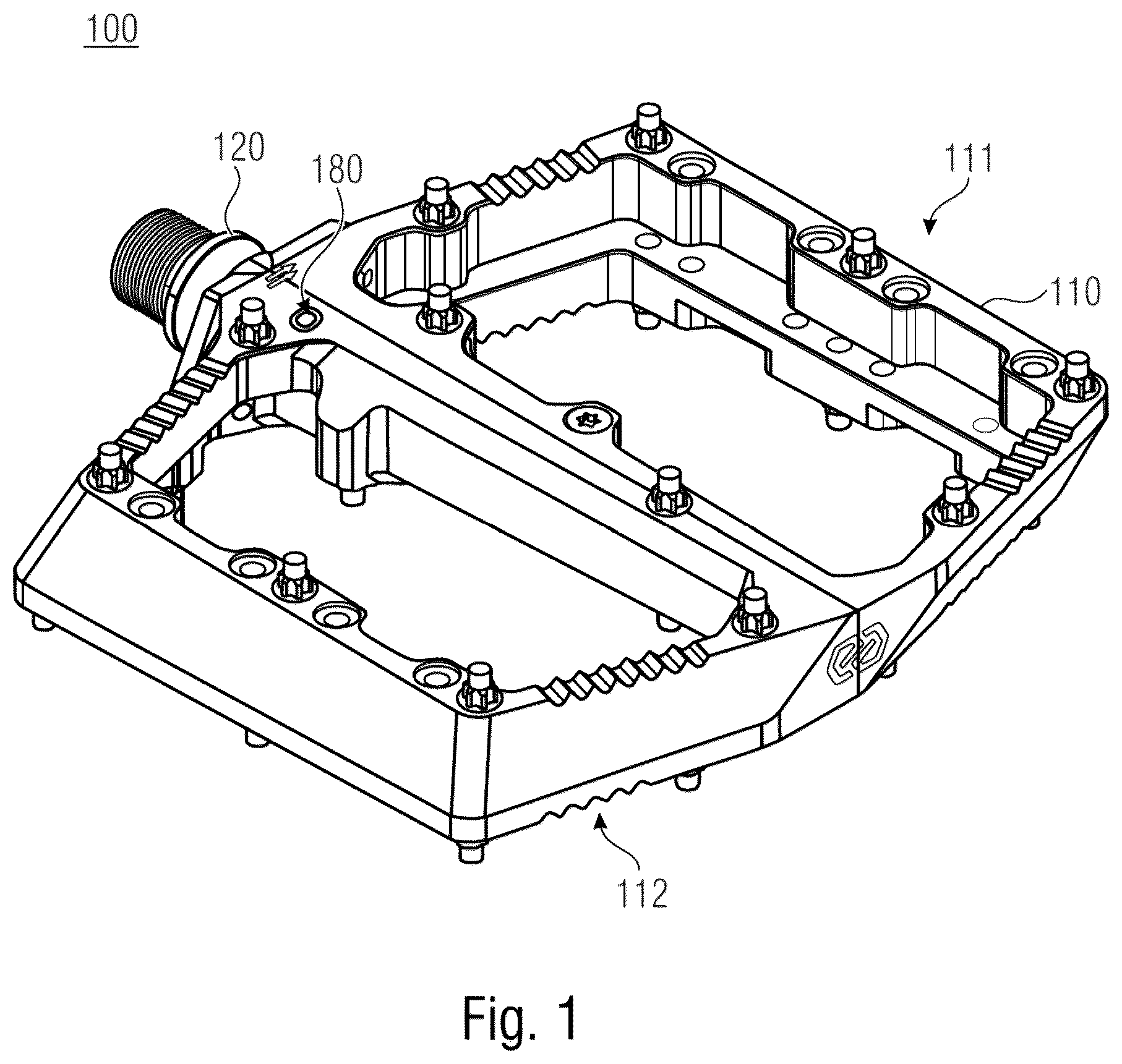 Patent US12576945 Figure 1 – Pedal with adjustable rotation brake