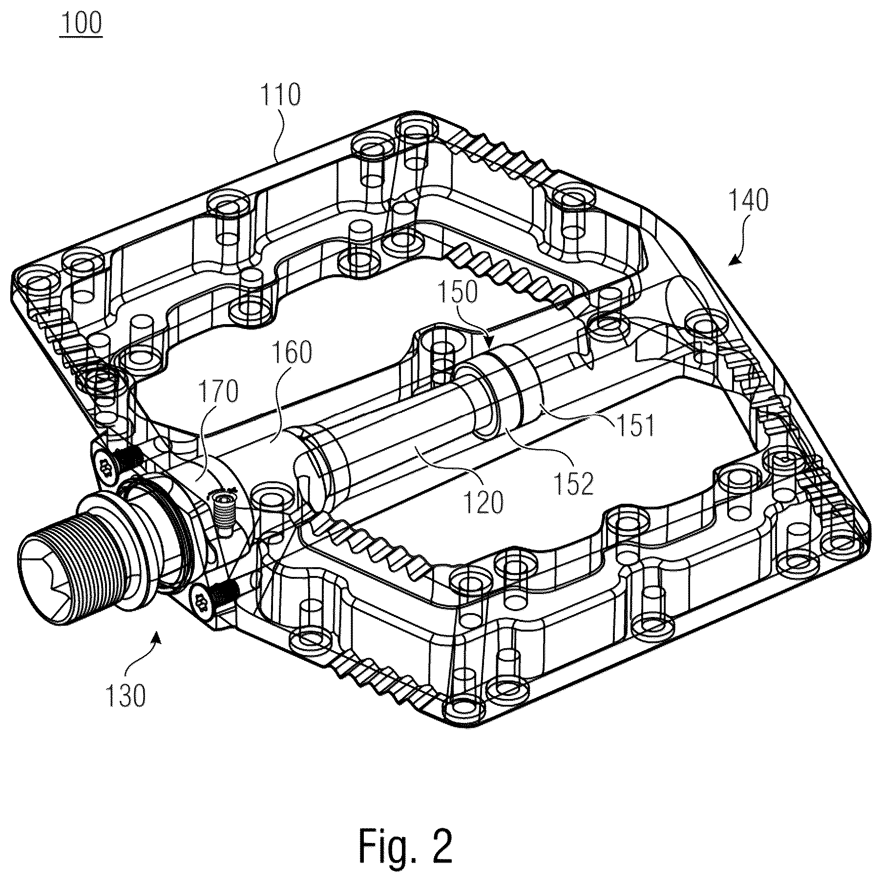 Patent US12576945 Figure 2 – Pedal with adjustable rotation brake
