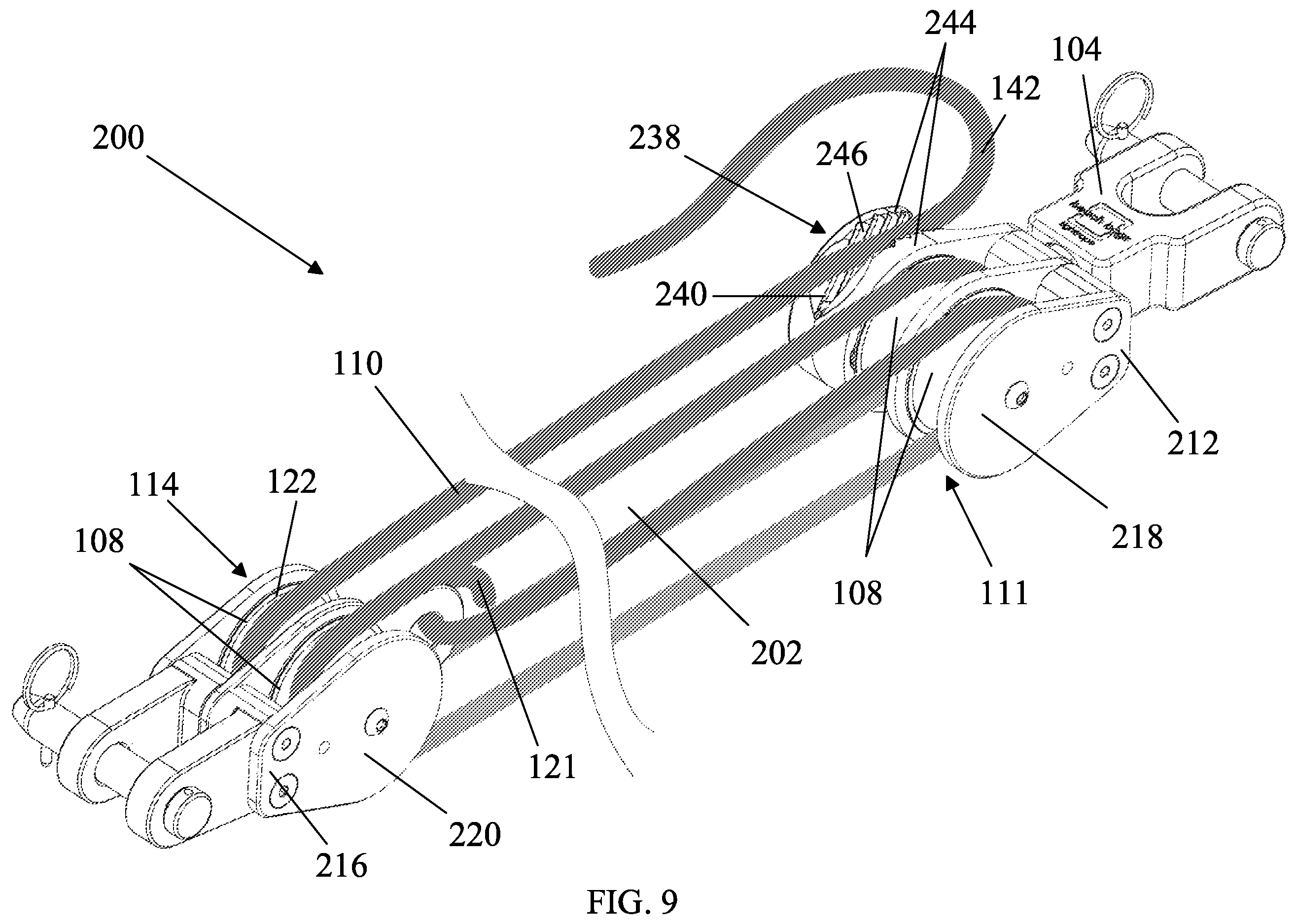 Patent US12576948 Figure 13 – Block and tackle assembly for bladder anchor
