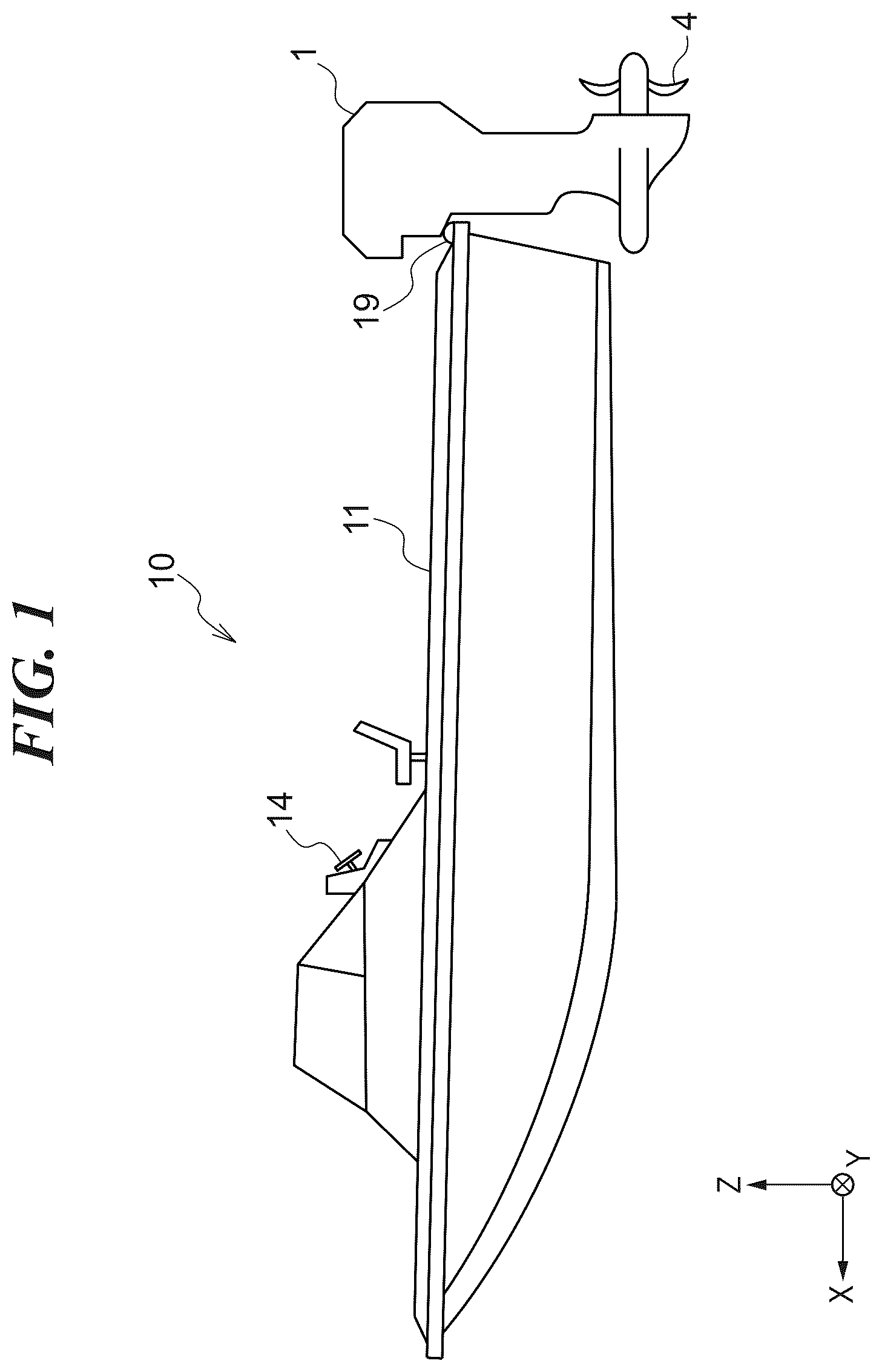 Patent US12576956 Figure 1 – Propulsion device for marine vessel and outboard motor