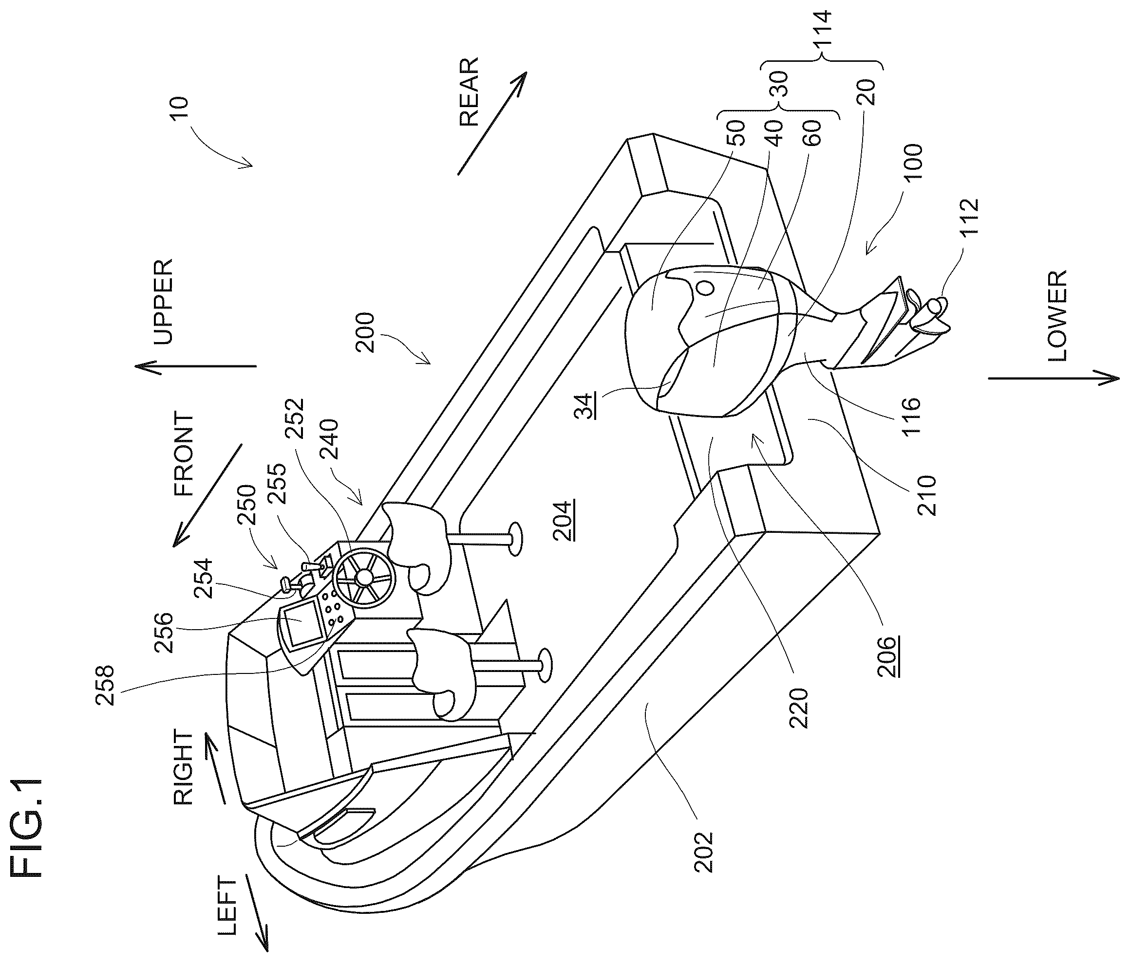 Patent US12576957 Figure 1 – Outboard motor and vessel