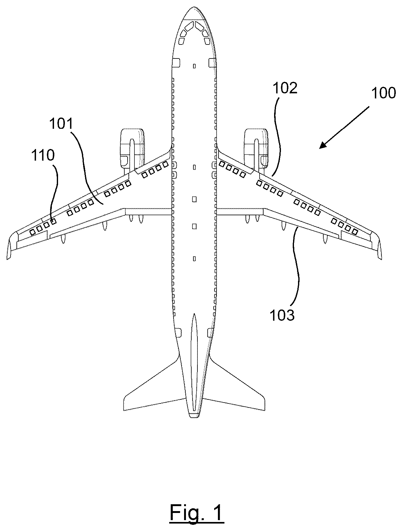 Patent US12576961 Figure 1 – Aircraft control surface system