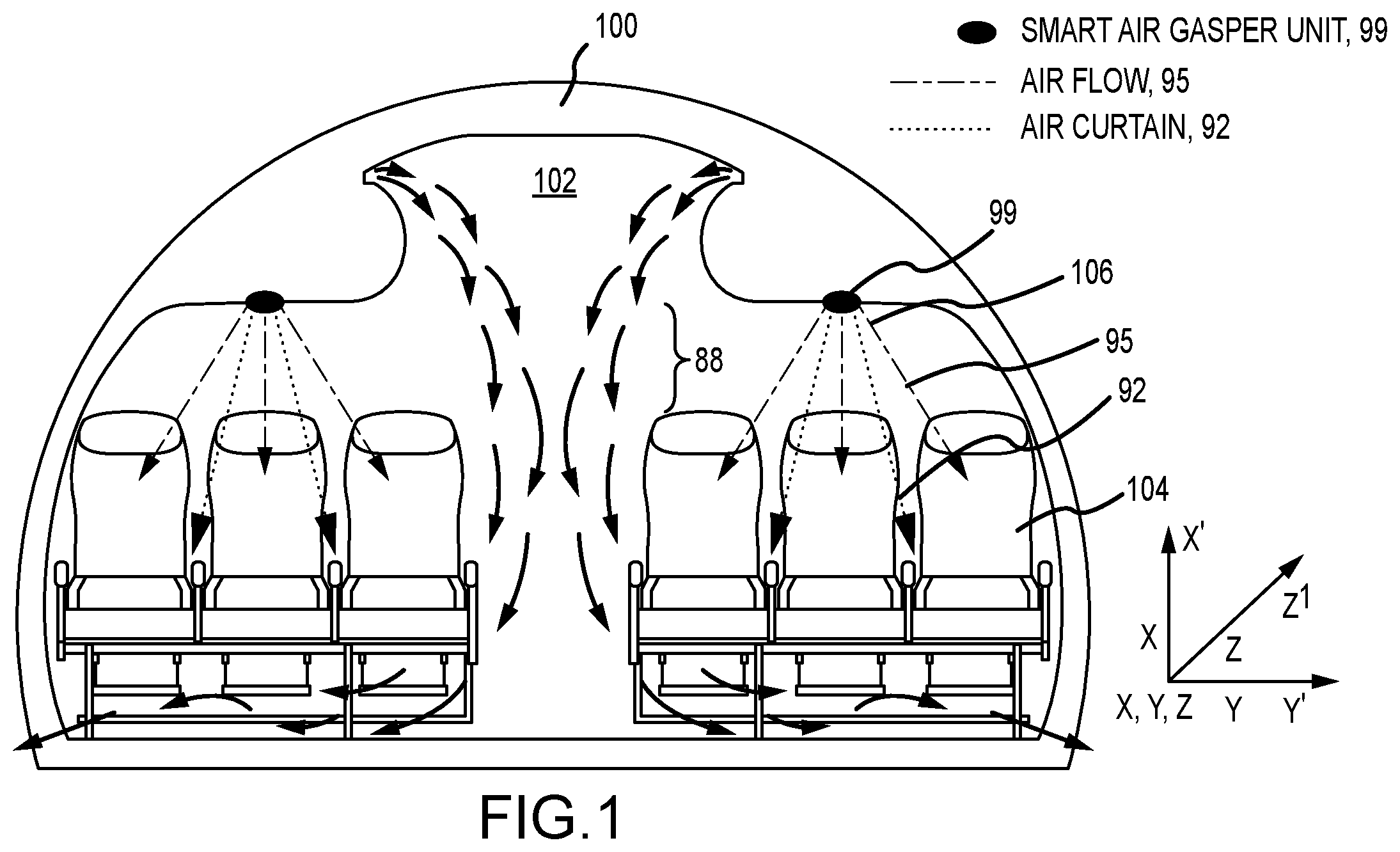 Patent US12576972 Figure 1 – Smart air gasper in the passenger service unit