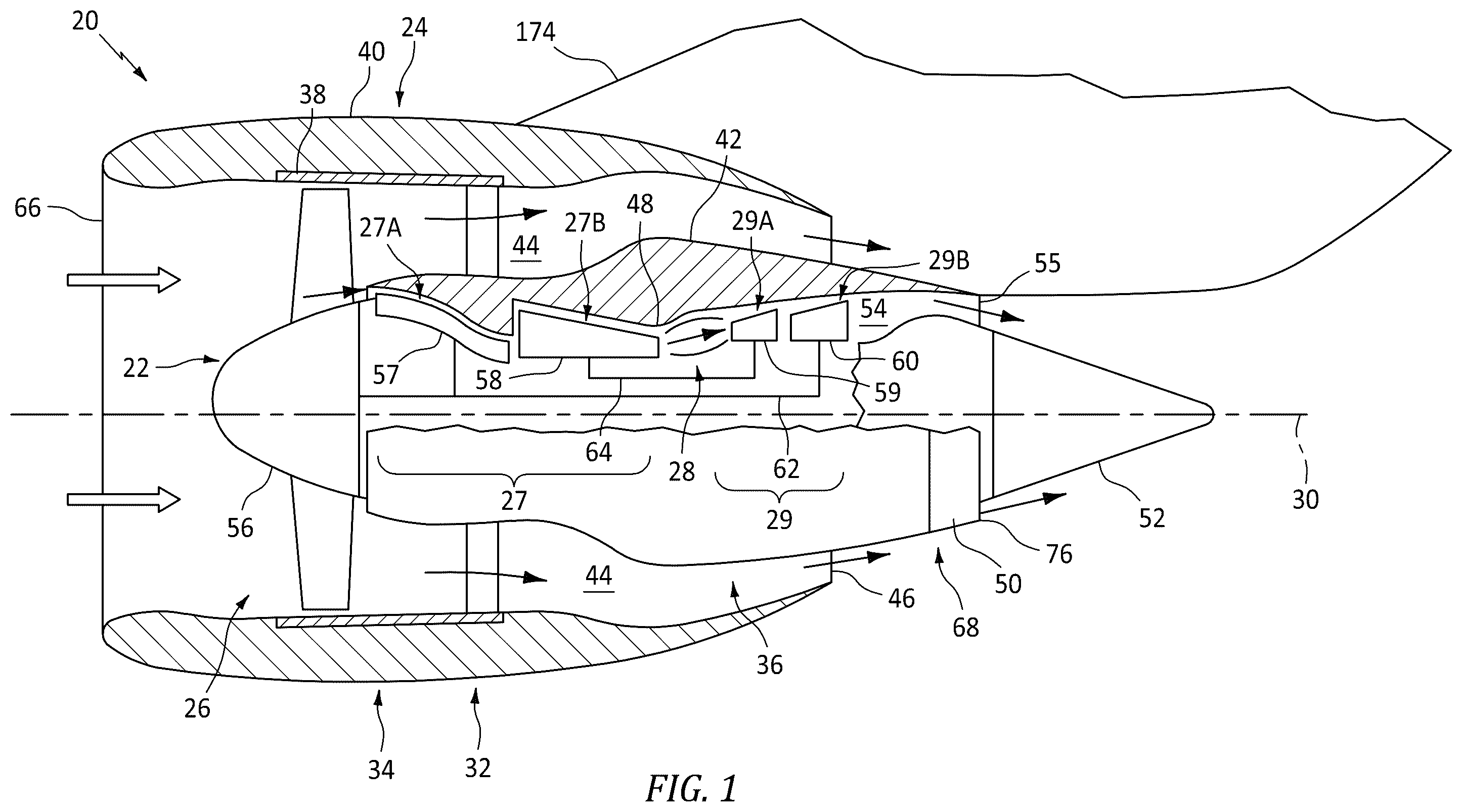 Patent US12576982 Figure 1 – Exhaust nozzle assembly for aircraft propulsion system