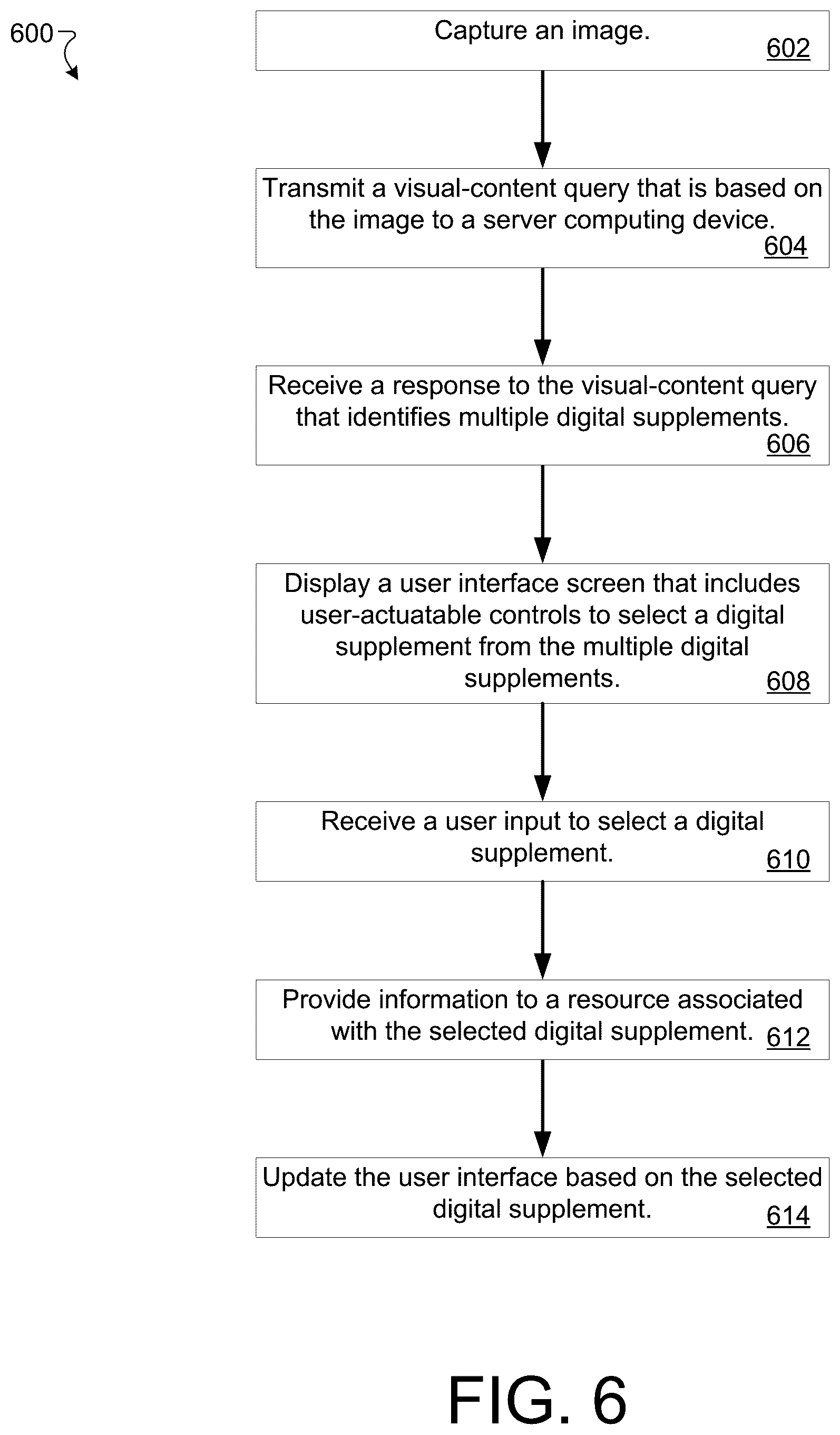 Patent US12579194 Figure 6 – Digital supplement association and retrieval for visual search