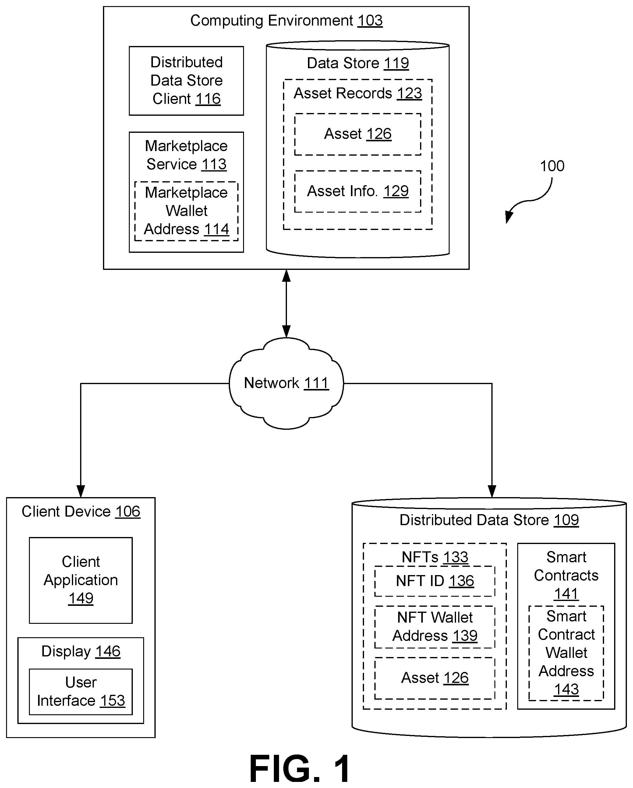 Patent US12579541 Figure 1 – Efficient creation of non-fungible tokens