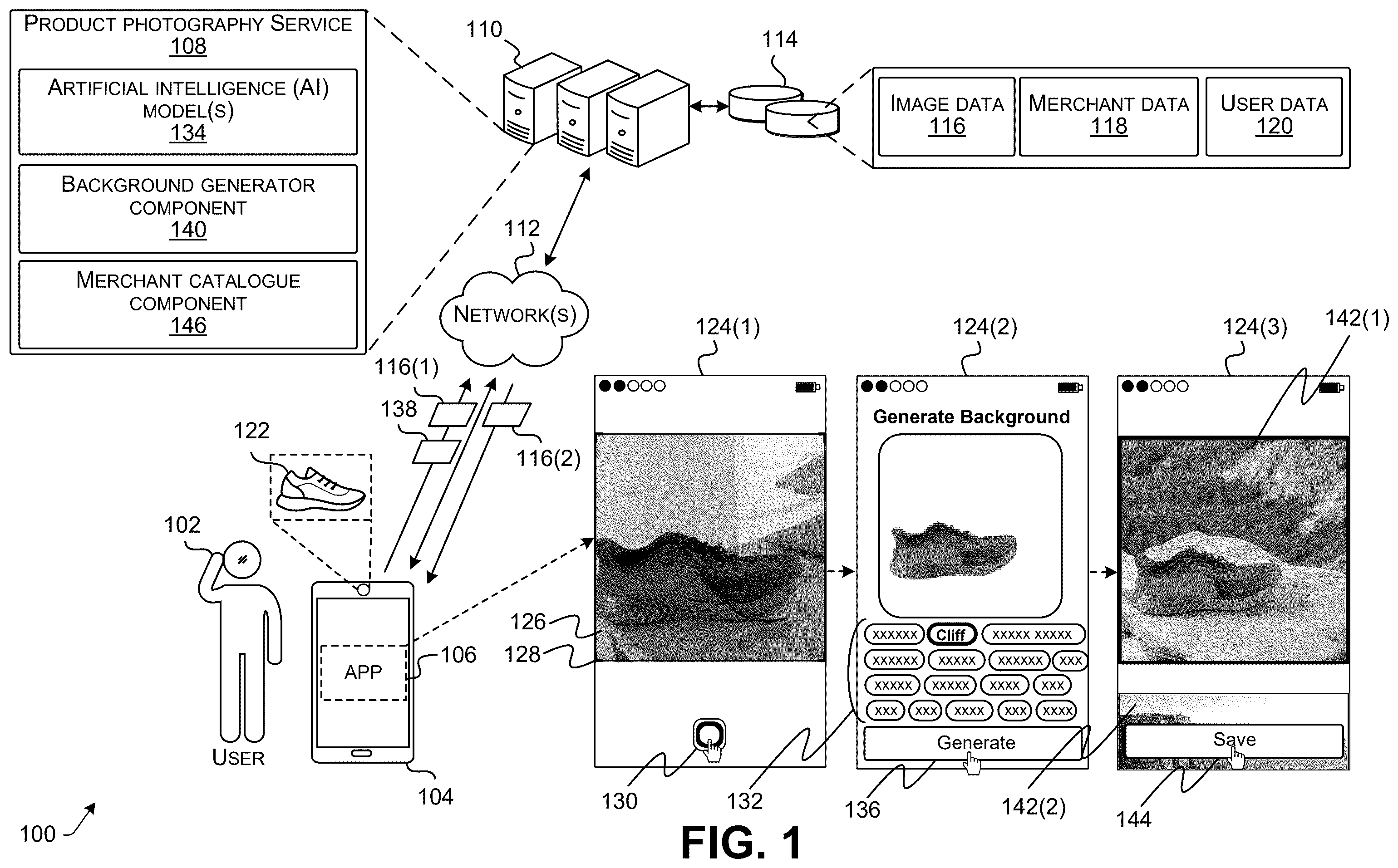 Patent US12579703 — Artificial intelligence-generated backgrounds — Figure 1