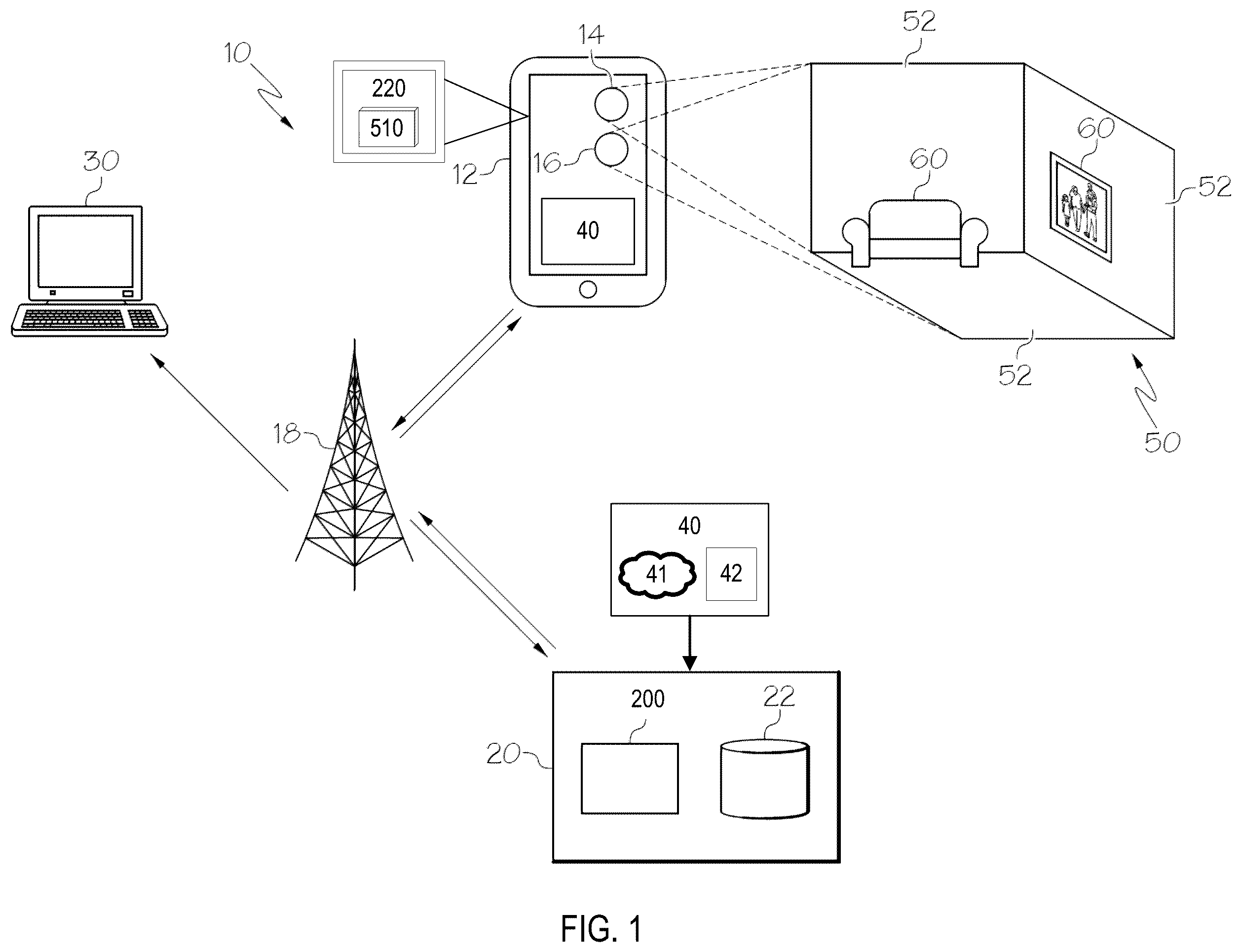 Patent US12579752 Figure 1 – System and method for creating and furnishing digital models of indoor spaces