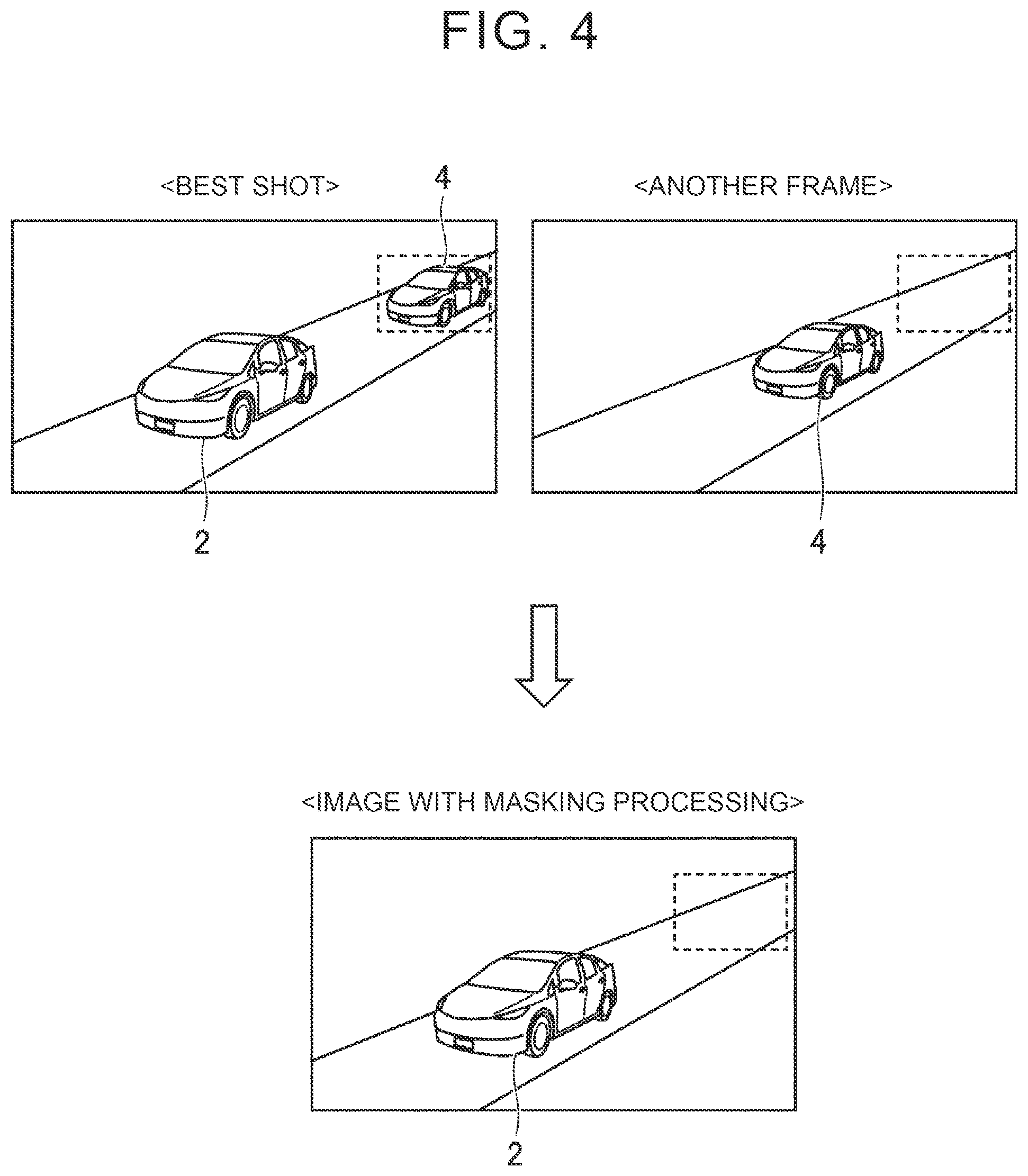 Patent US12579826 Figure 4 – Image processing system for masking selected vehicles in image data