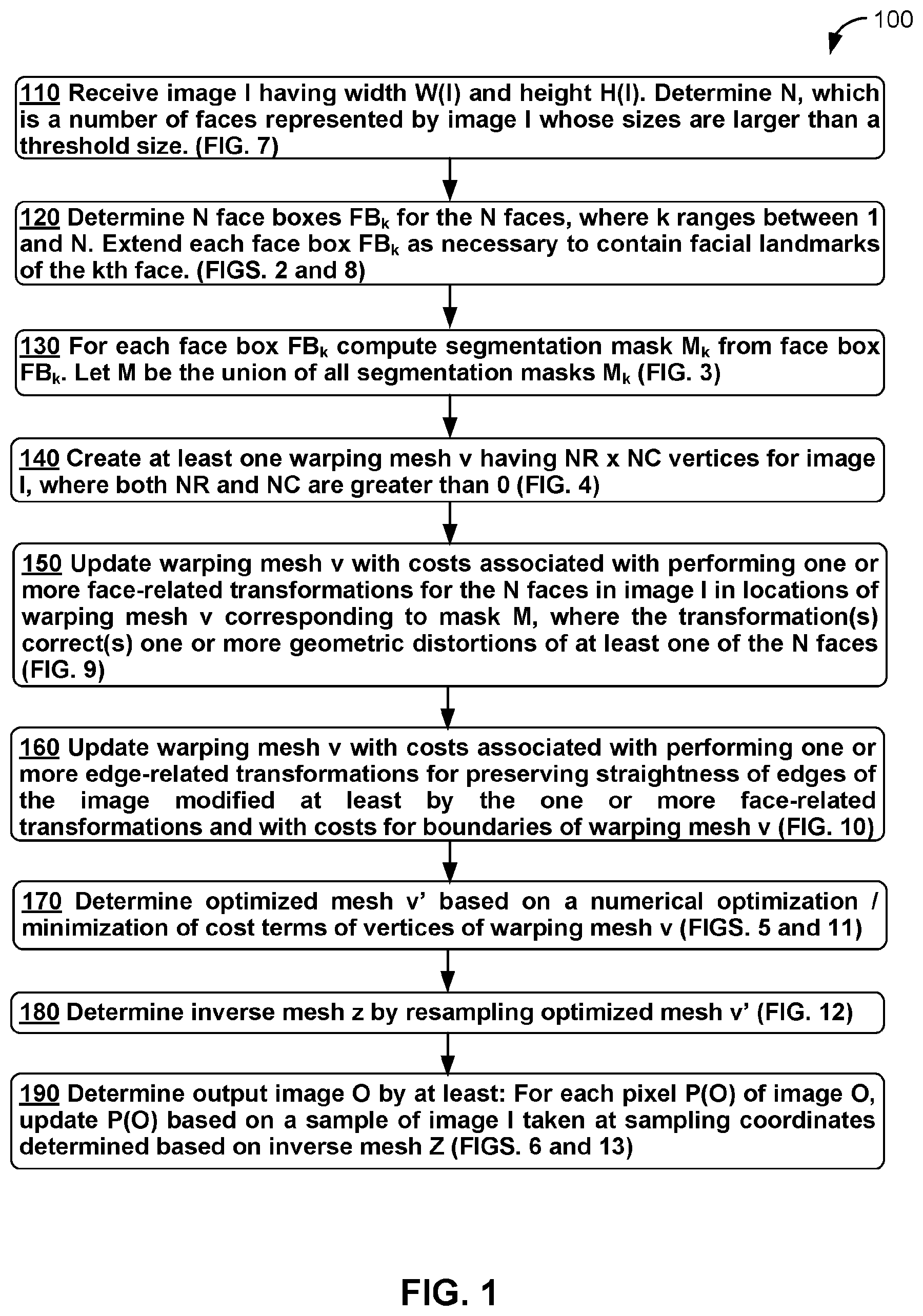 Patent US12579838 Figure 1 – Perspective distortion correction on faces