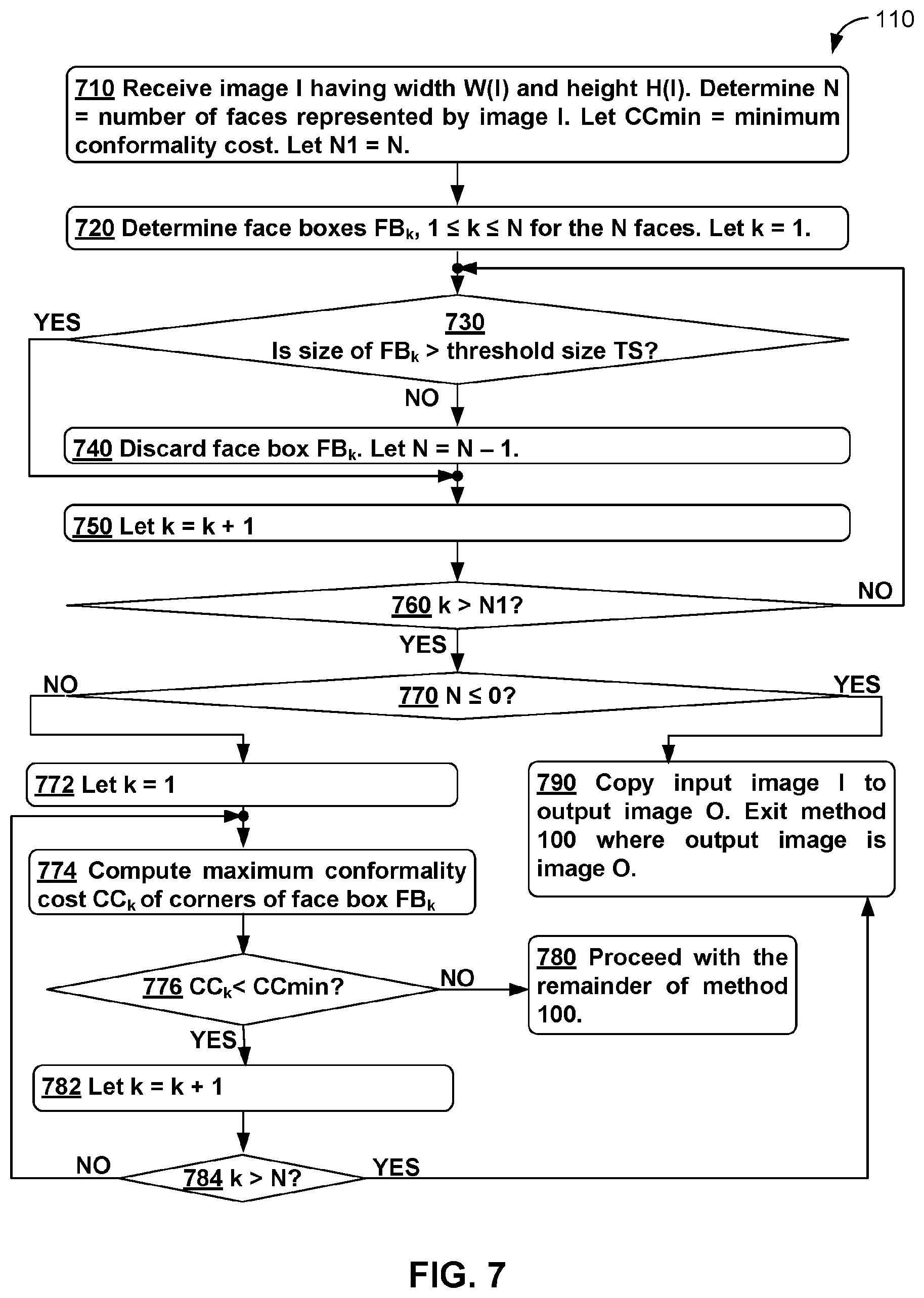 Patent US12579838 Figure 7 – Perspective distortion correction on faces