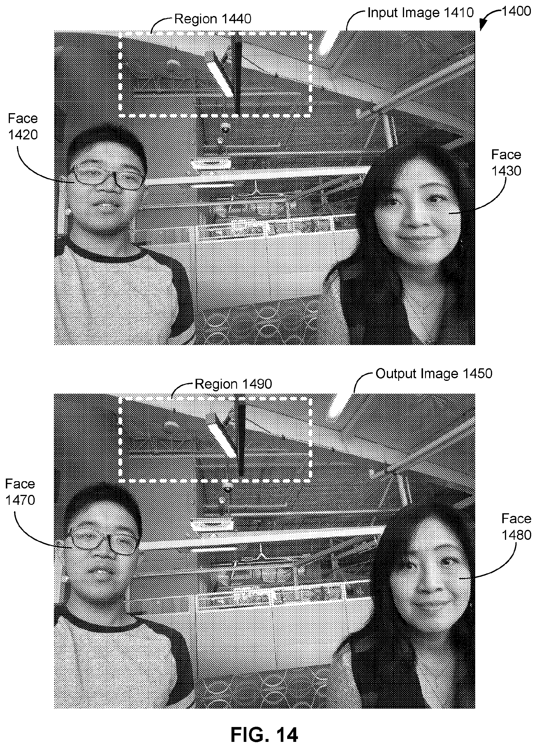 Patent US12579838 Figure 14 – Perspective distortion correction on faces