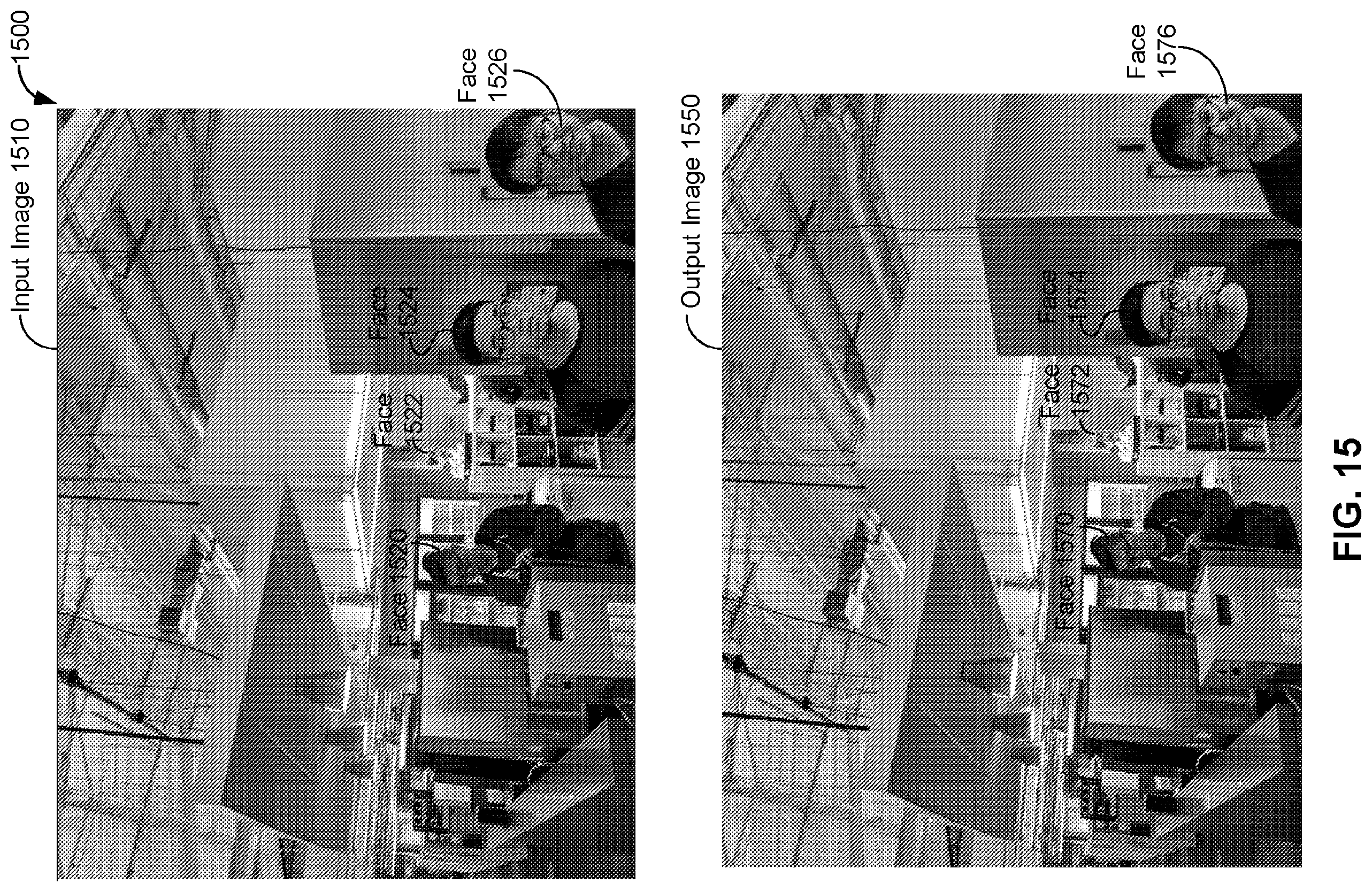Patent US12579838 Figure 15 – Perspective distortion correction on faces