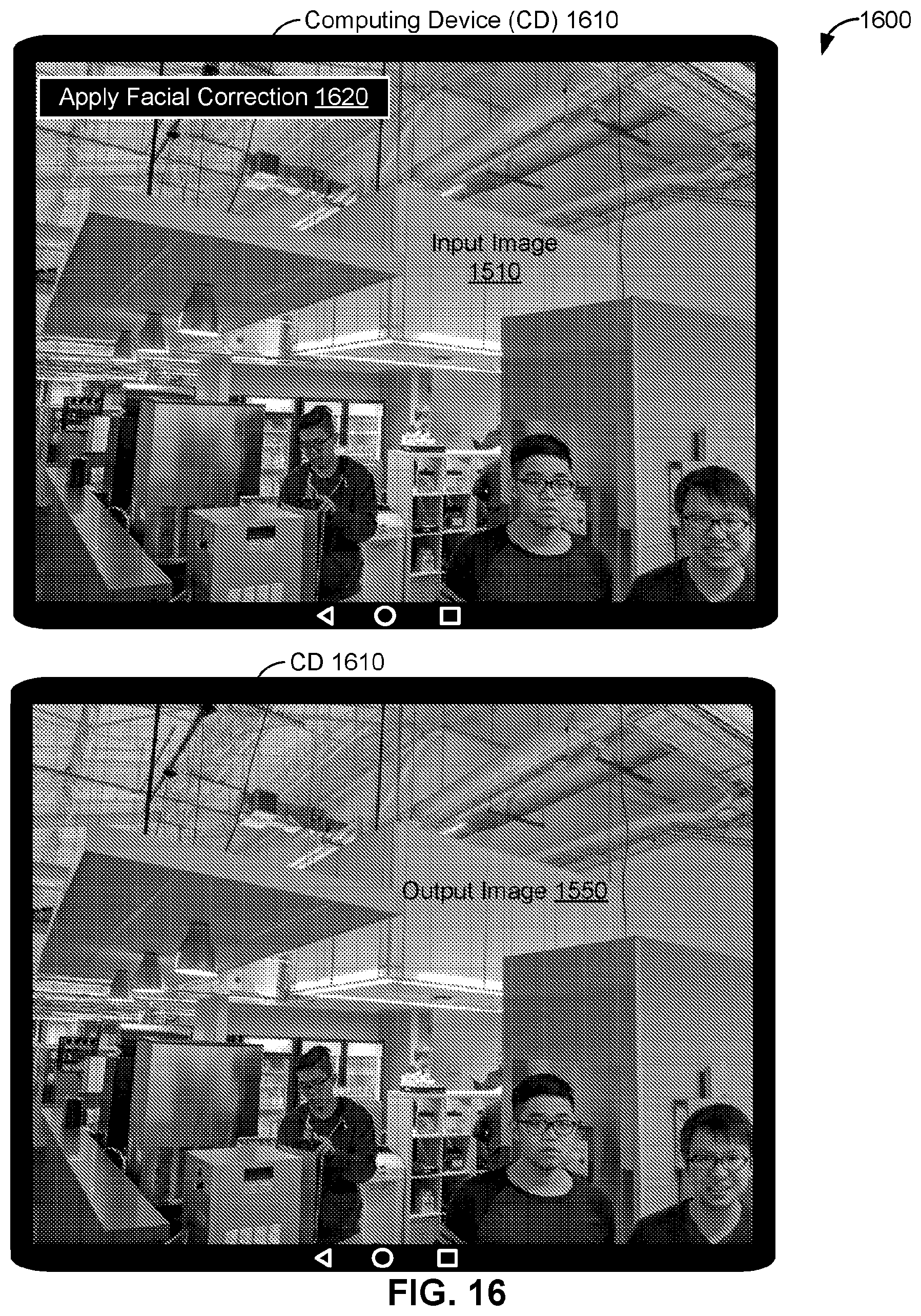 Patent US12579838 Figure 16 – Perspective distortion correction on faces
