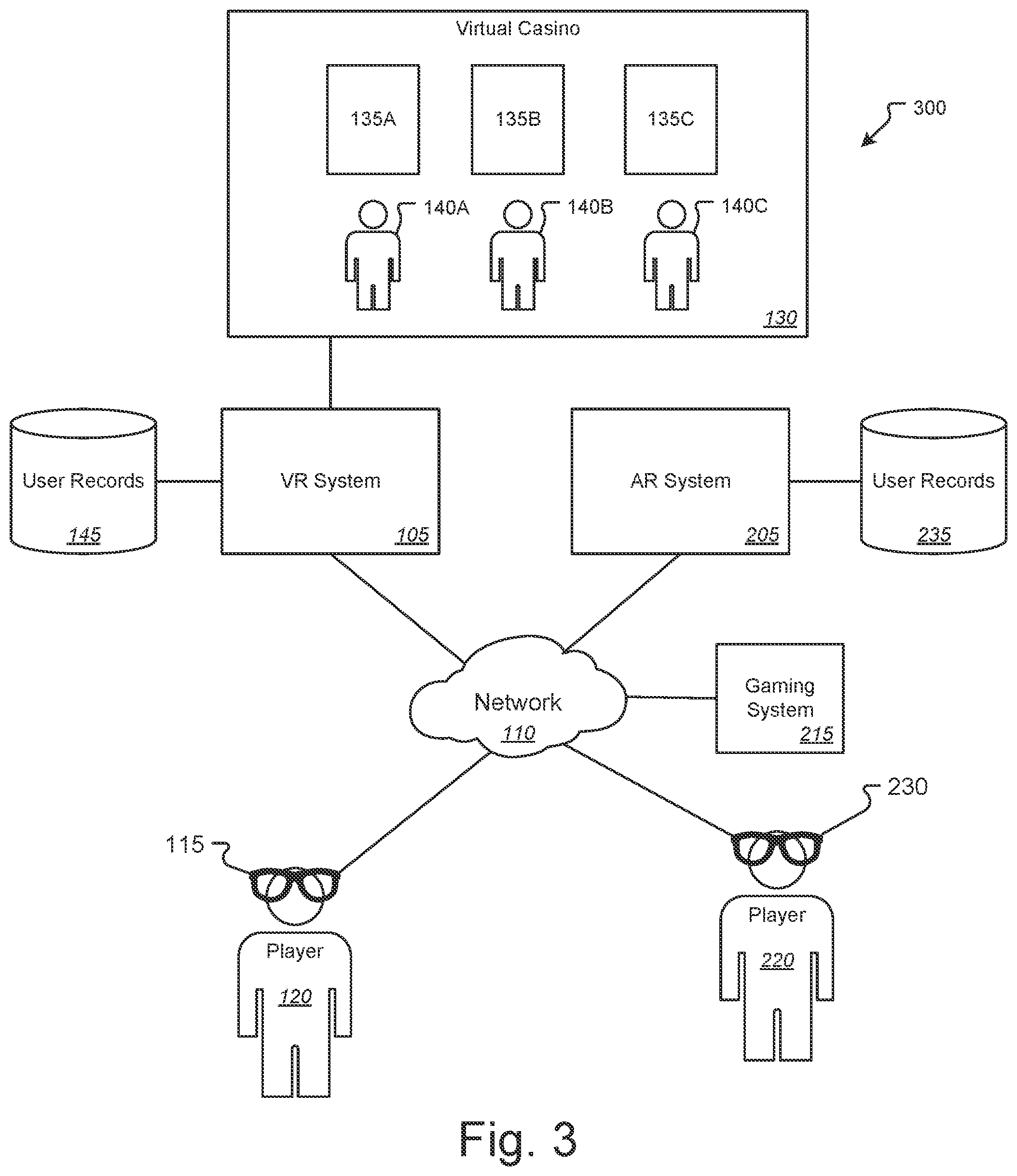 Patent US12579862 Figure 3 – Jackpot and win celebration in a virtual reality and augmented reality environment