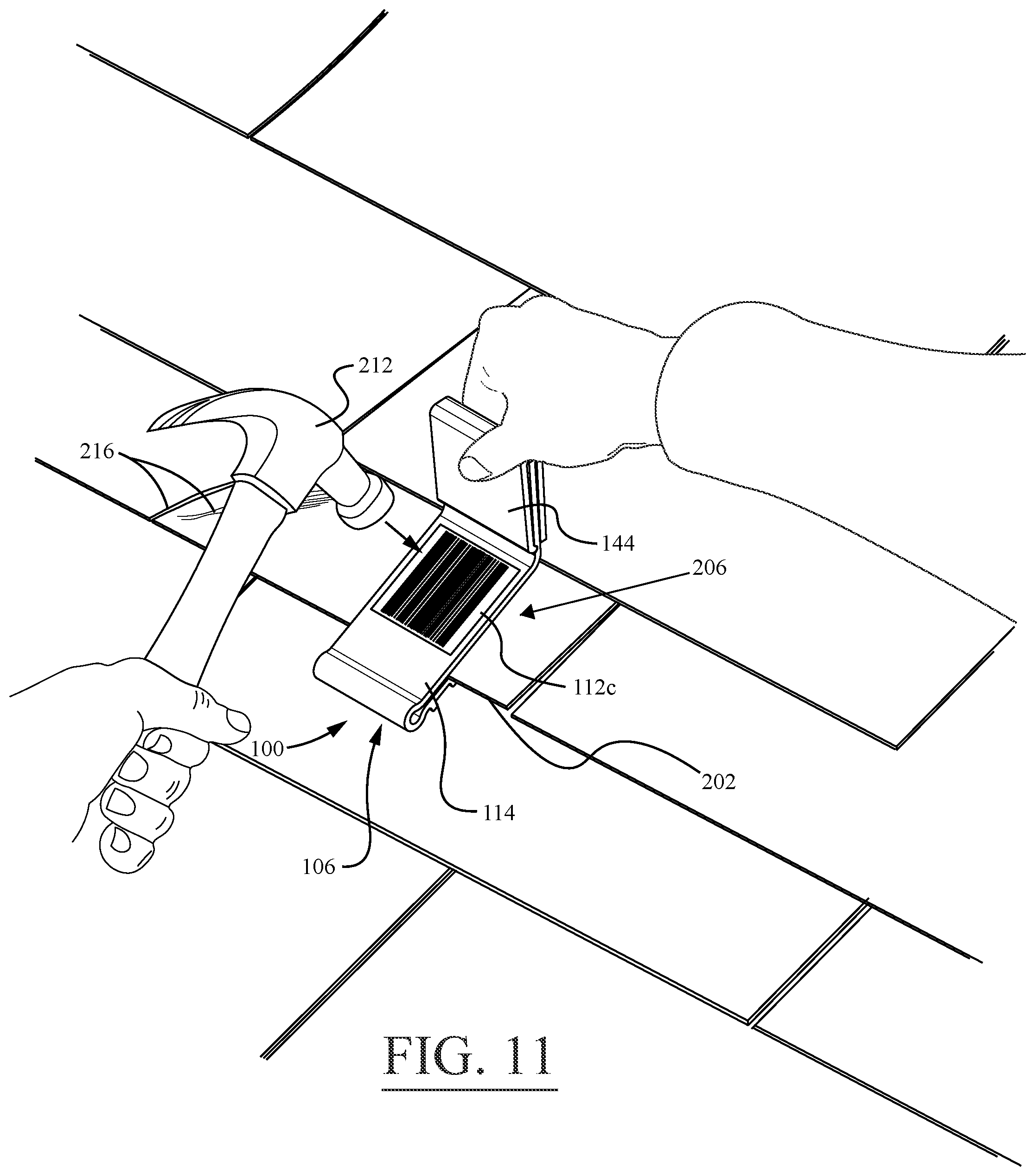 Patent US12579911 Figure 8 – Roof shingle damage identification clip, system, and methods