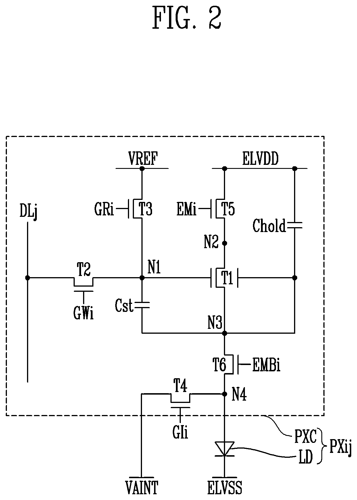 Patent US12579929 Figure 2 – Pixel, method of driving the same, and electronic device