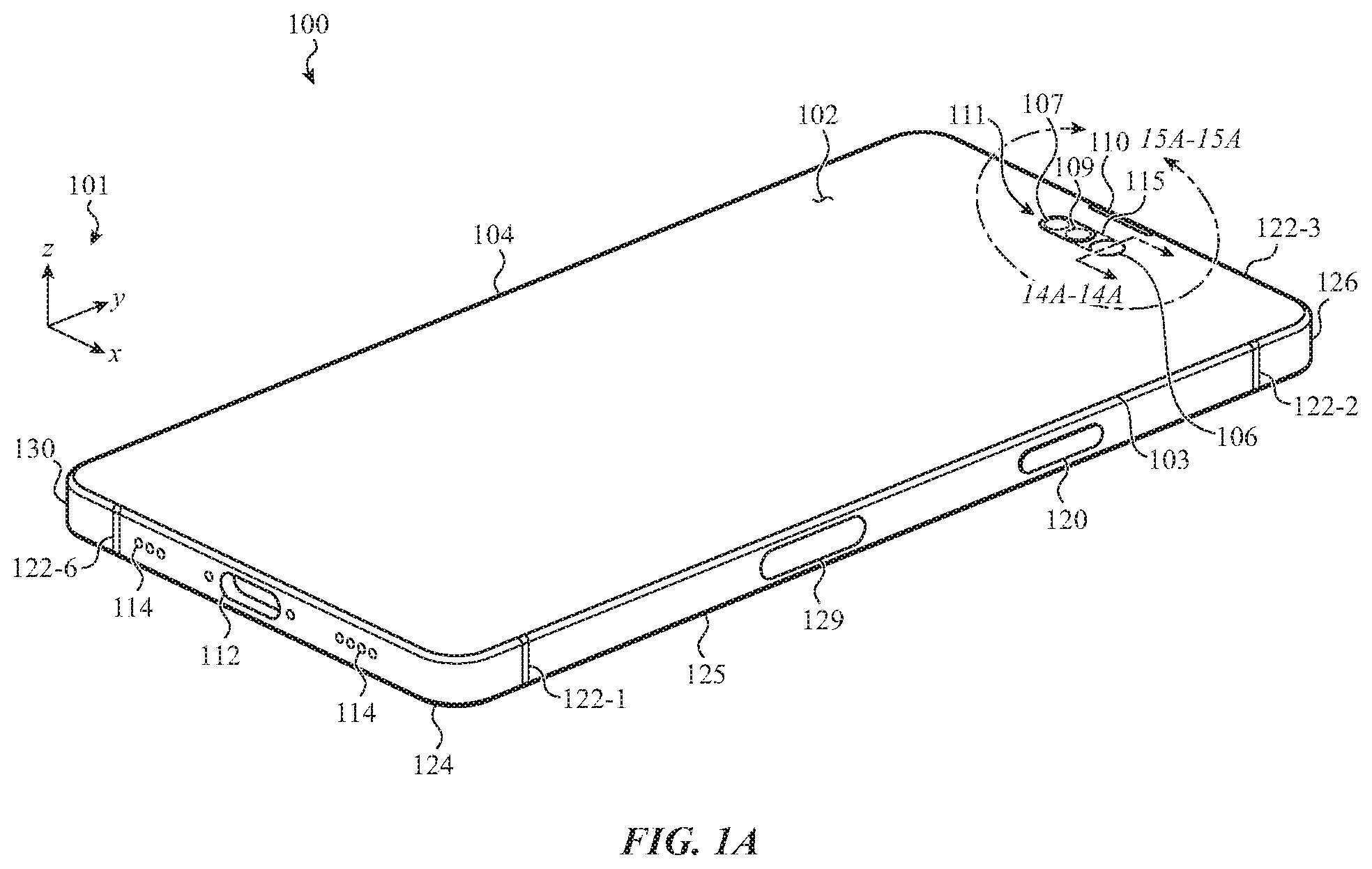 Patent US12581003 Figure 1 – Handheld electronic device