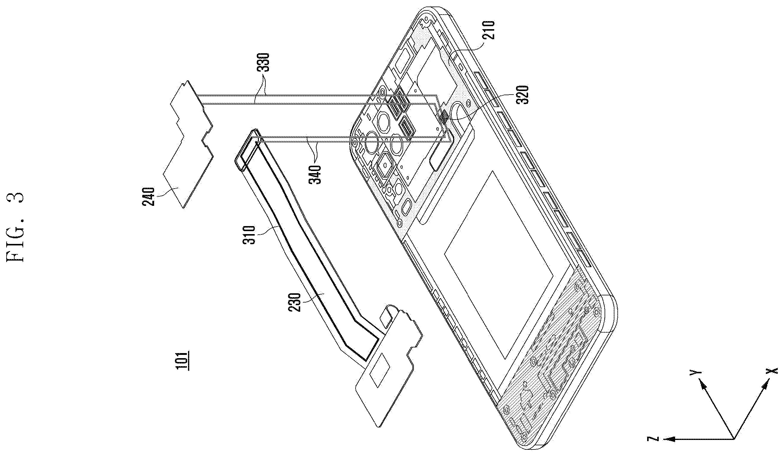 Patent US12581007 Figure 3 – Electronic device including multiple PCBS and antennas printed on PCBS