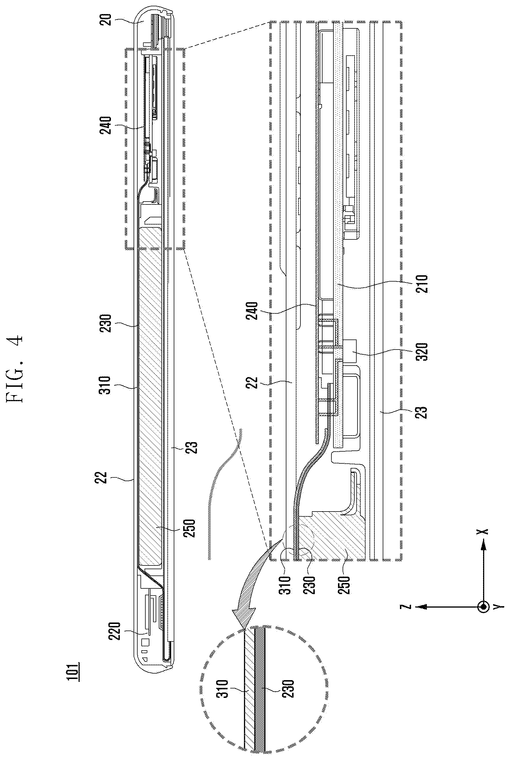Patent US12581007 Figure 4 – Electronic device including multiple PCBS and antennas printed on PCBS