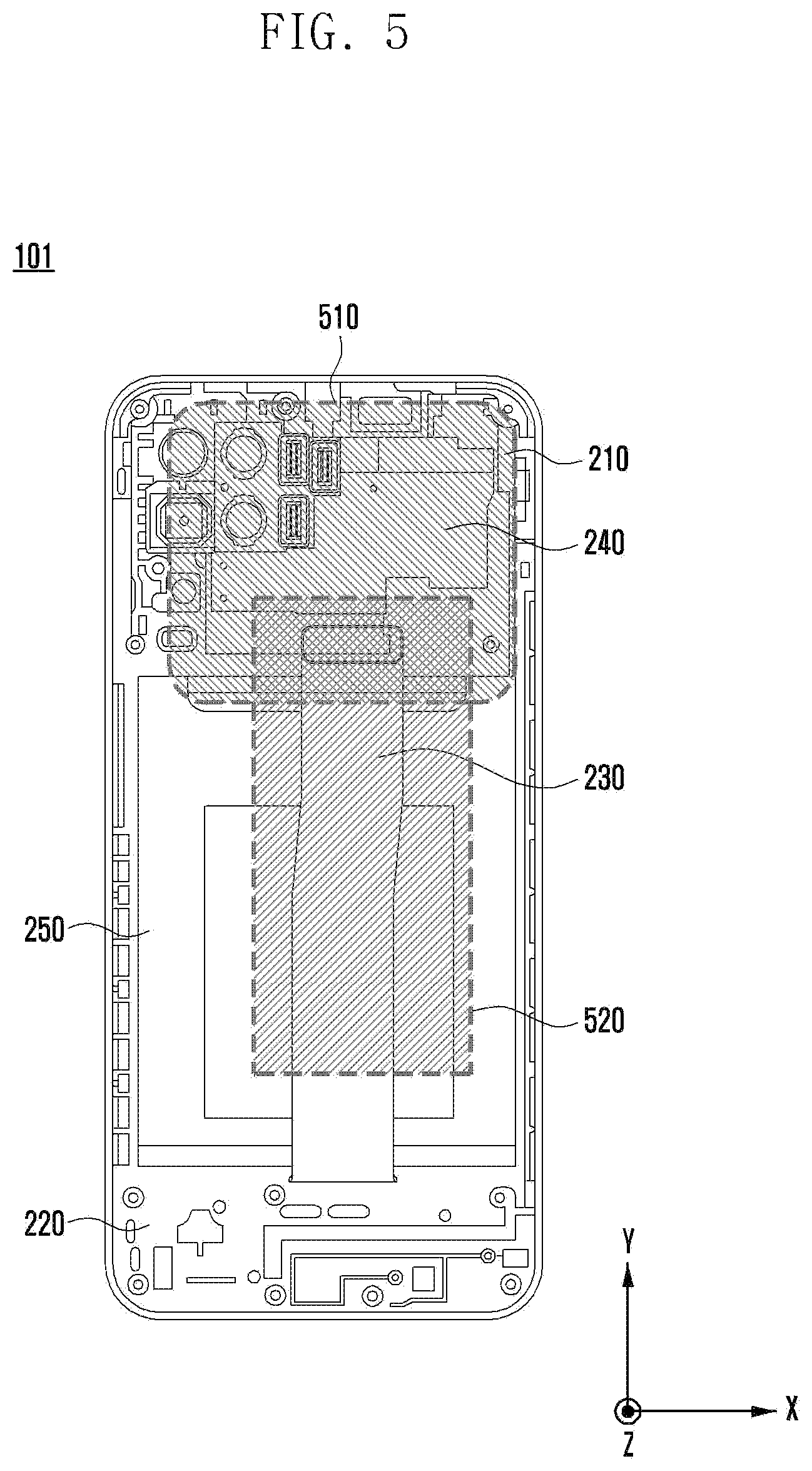 Patent US12581007 Figure 5 – Electronic device including multiple PCBS and antennas printed on PCBS
