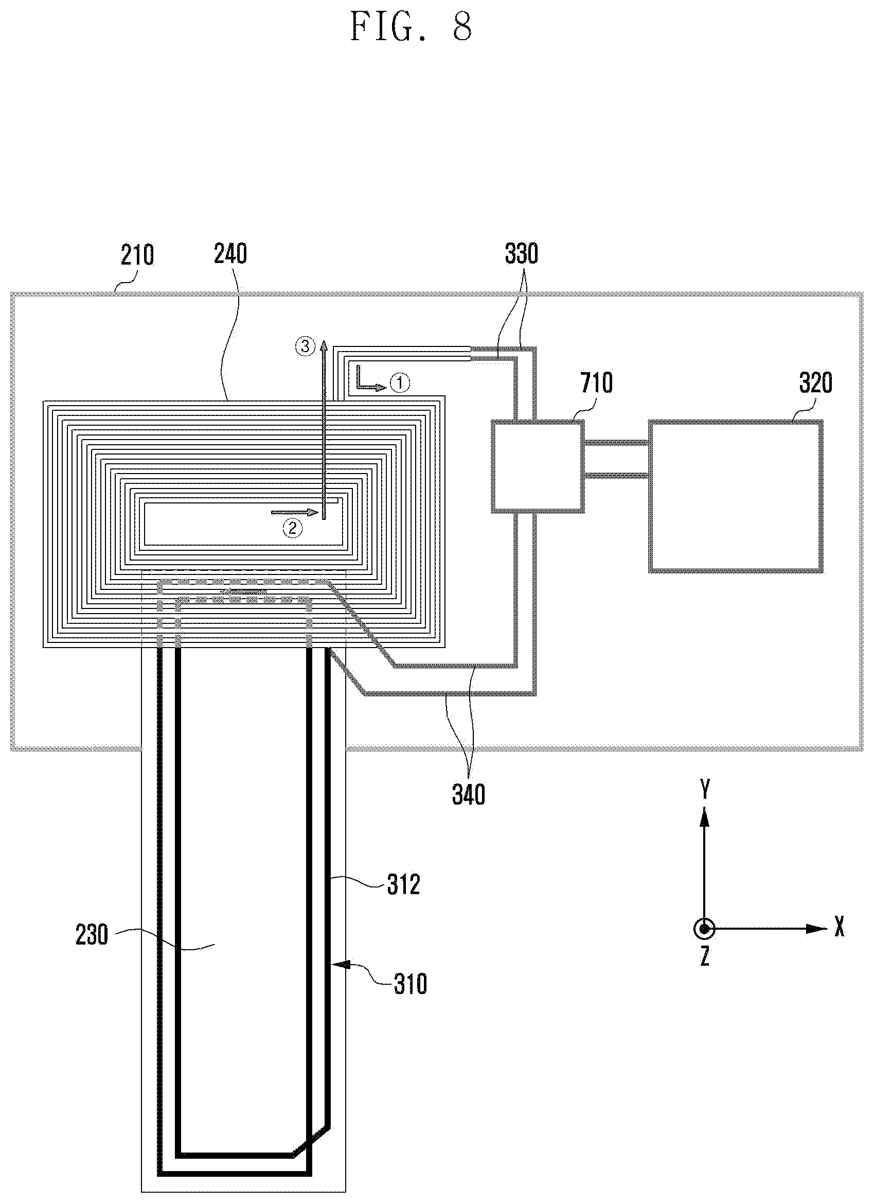 Patent US12581007 Figure 8 – Electronic device including multiple PCBS and antennas printed on PCBS
