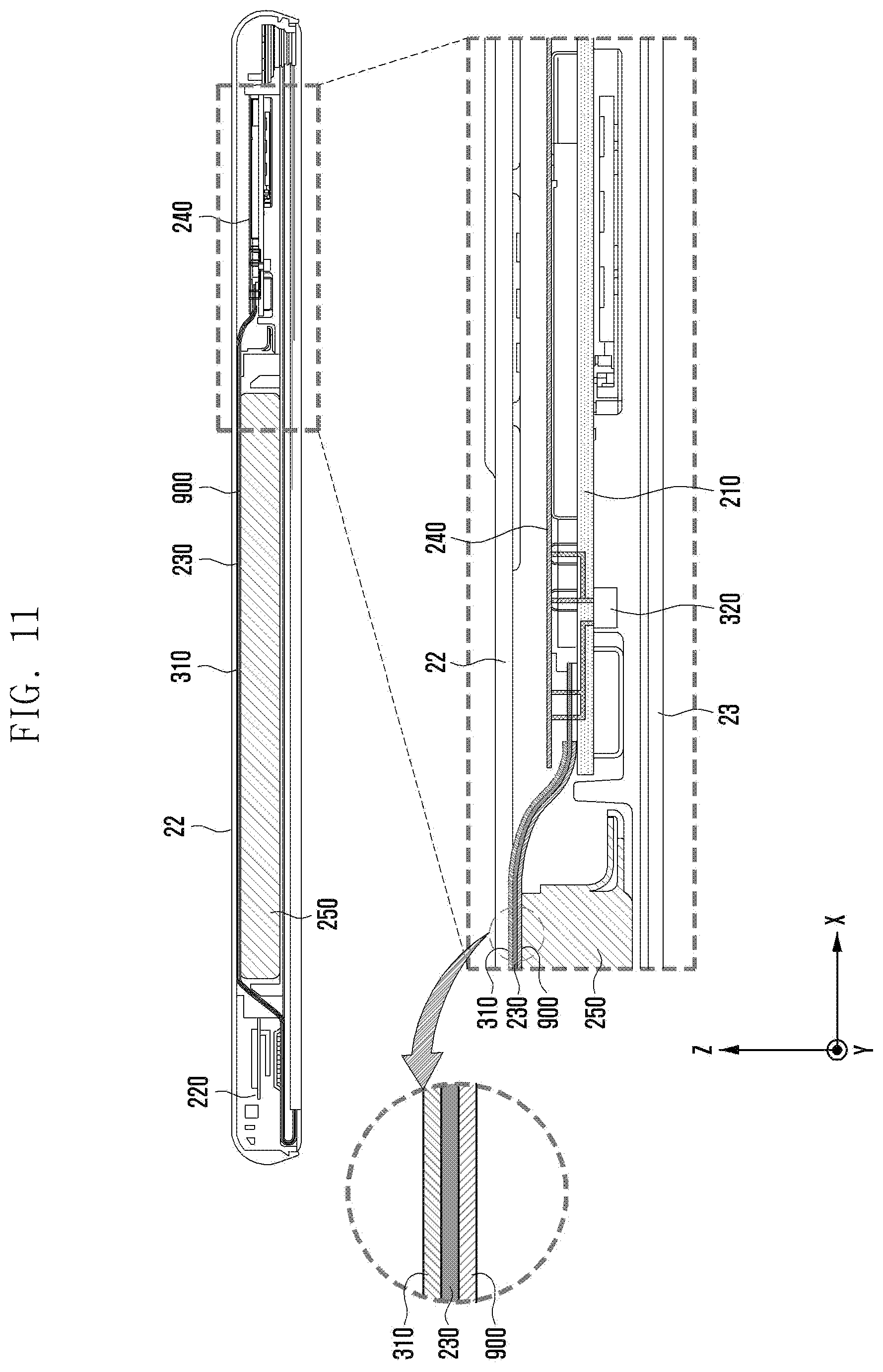 Patent US12581007 Figure 11 – Electronic device including multiple PCBS and antennas printed on PCBS