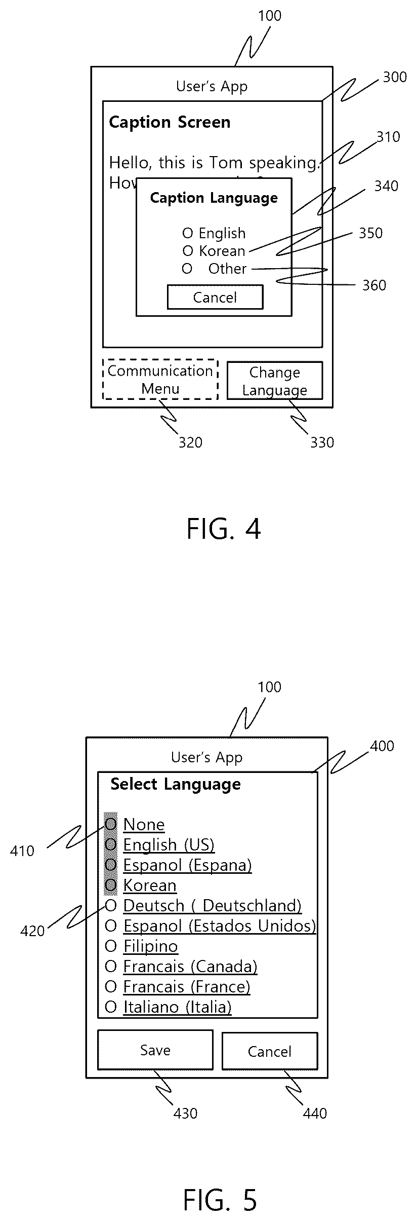Patent US12581011 Figure 3 – User interface to select or change caption language for captioned telephone service system