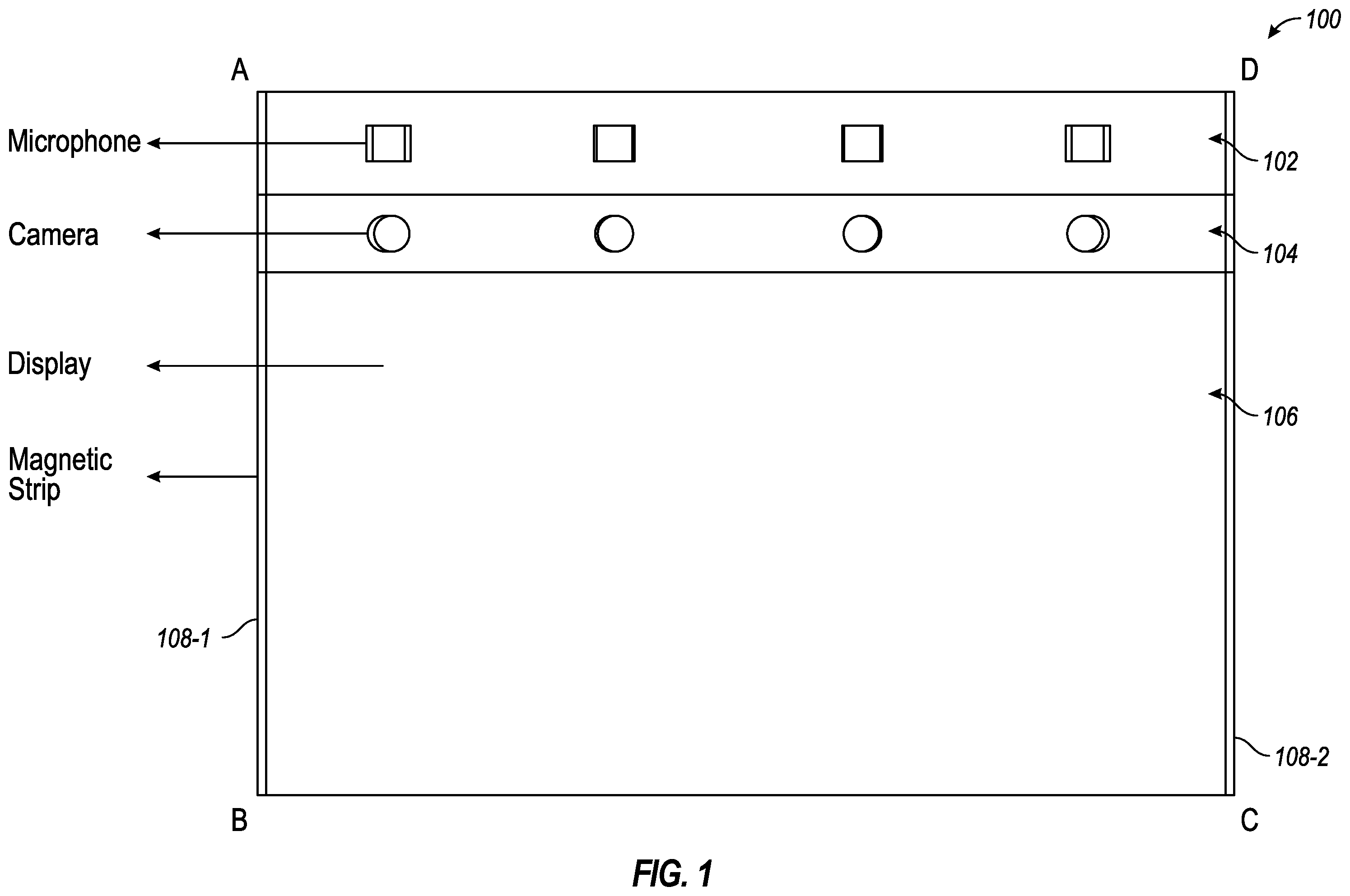 Patent US12581034 Figure 1 – Convertible computing device with conference form factor