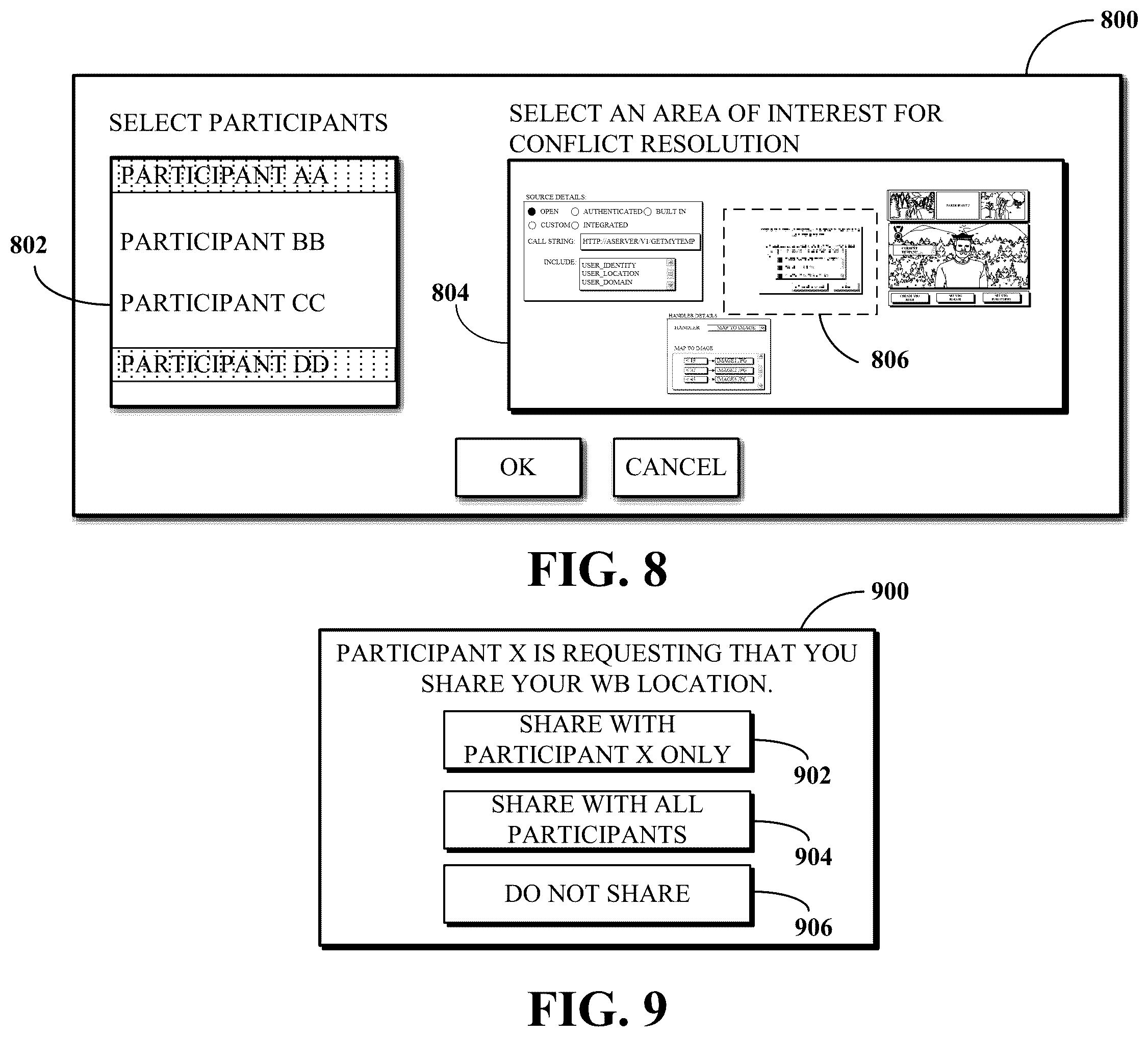 Patent US12581036 Figure 8 – Whiteboard viewport synchronization based on triggers associated with conference participants