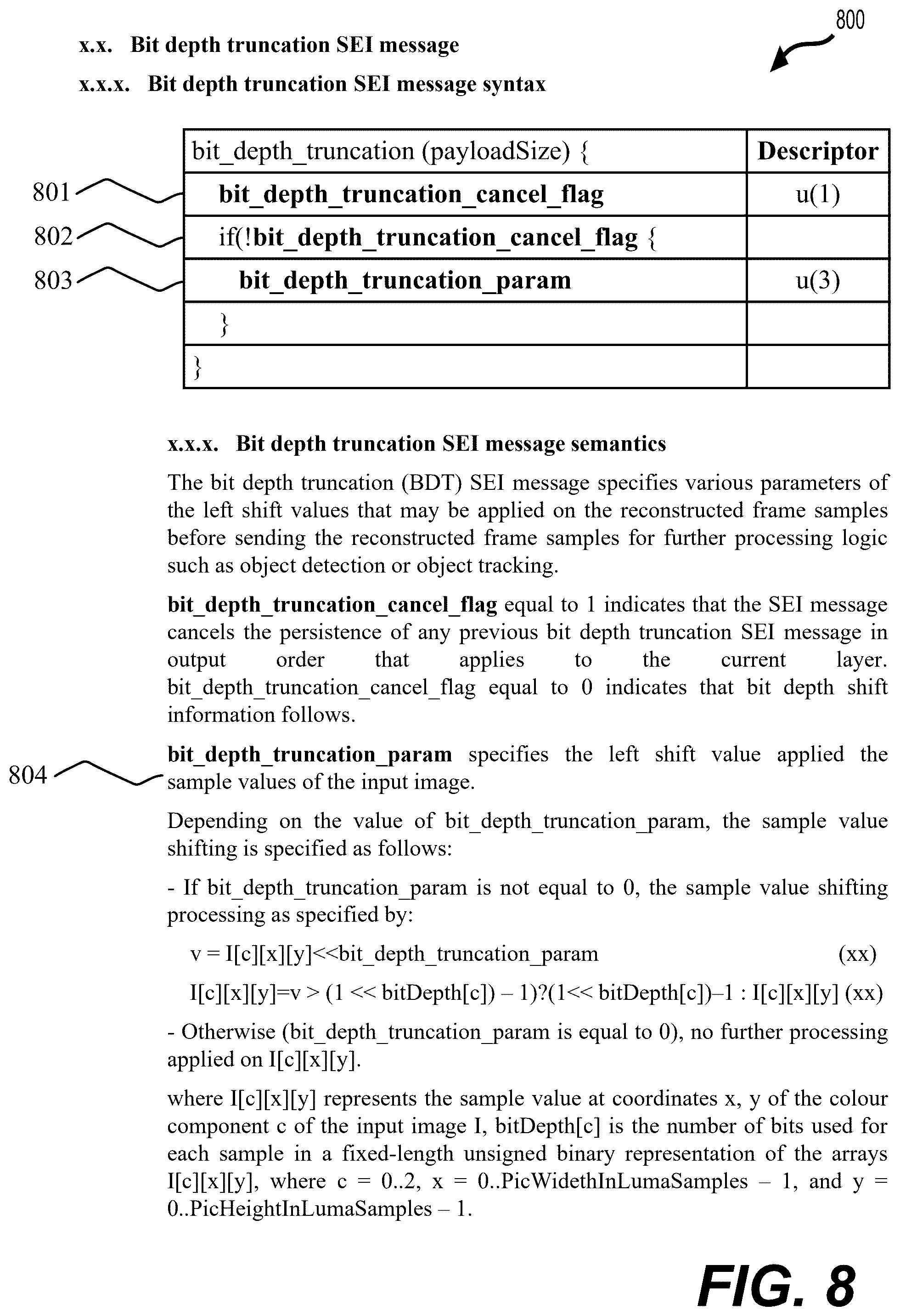 Patent US12581125 Figure 8 – Truncated bit depth support SEI messages