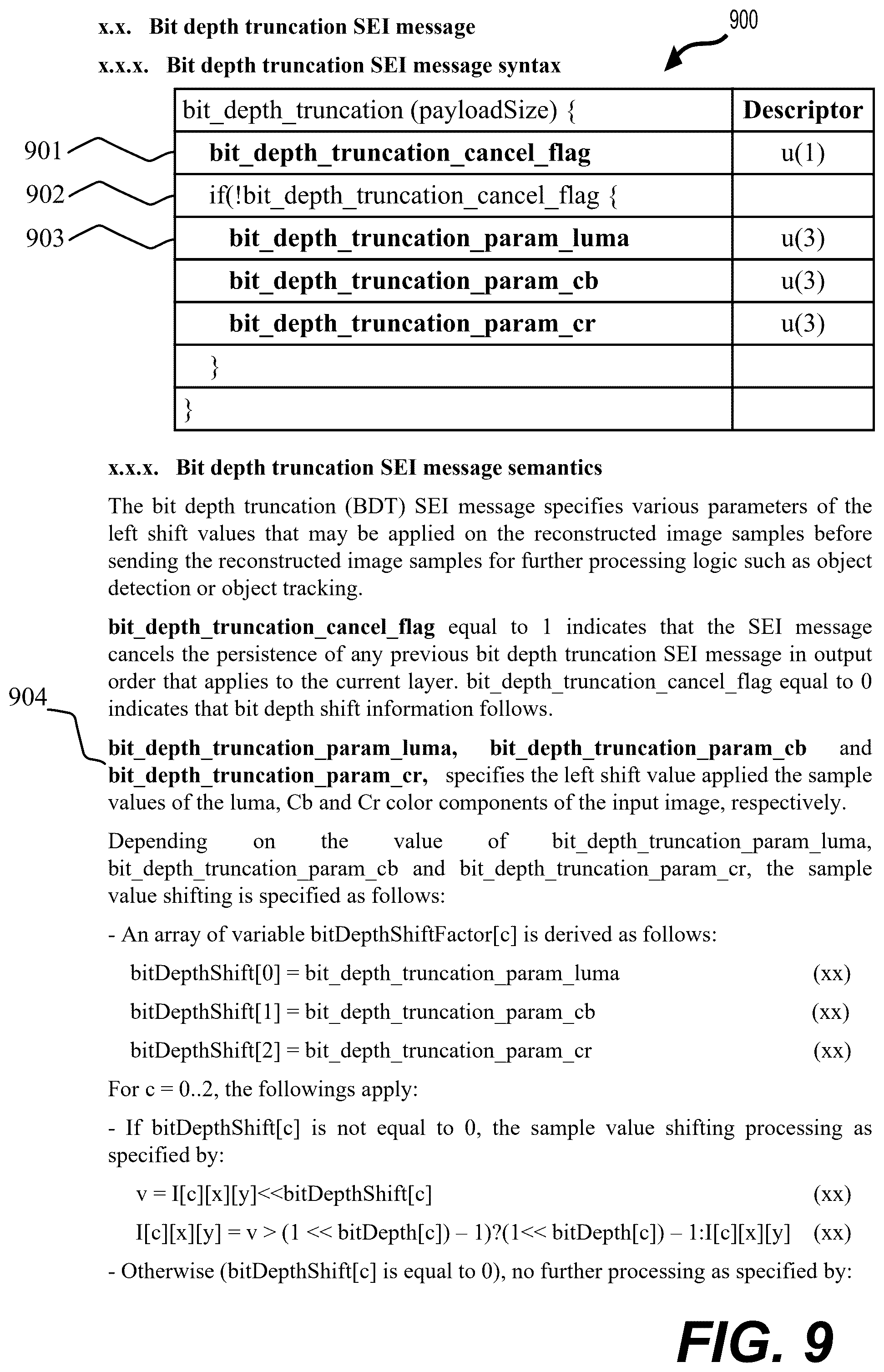 Patent US12581125 Figure 9 – Truncated bit depth support SEI messages