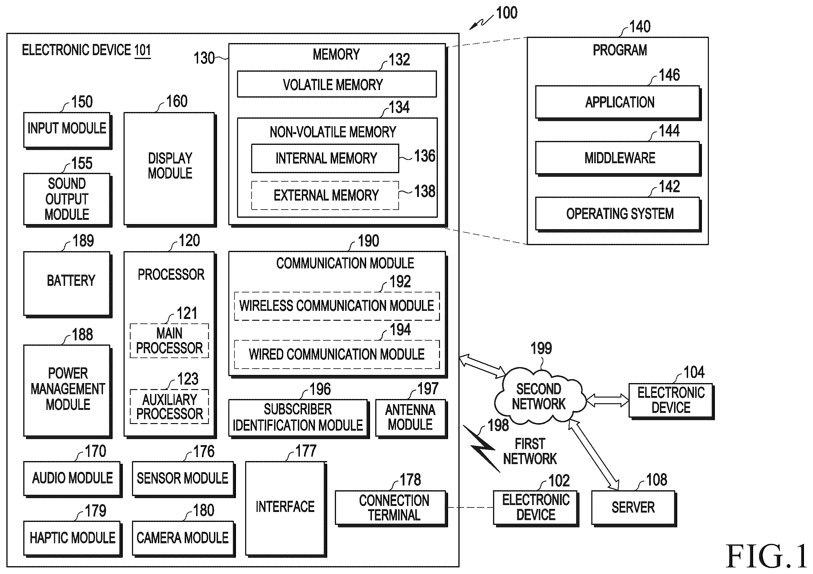 Patent US12581174 Figure 1 – Electronic device including camera module