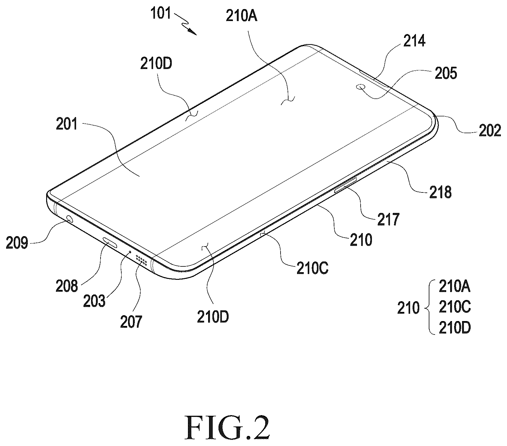 Patent US12581174 Figure 2 – Electronic device including camera module