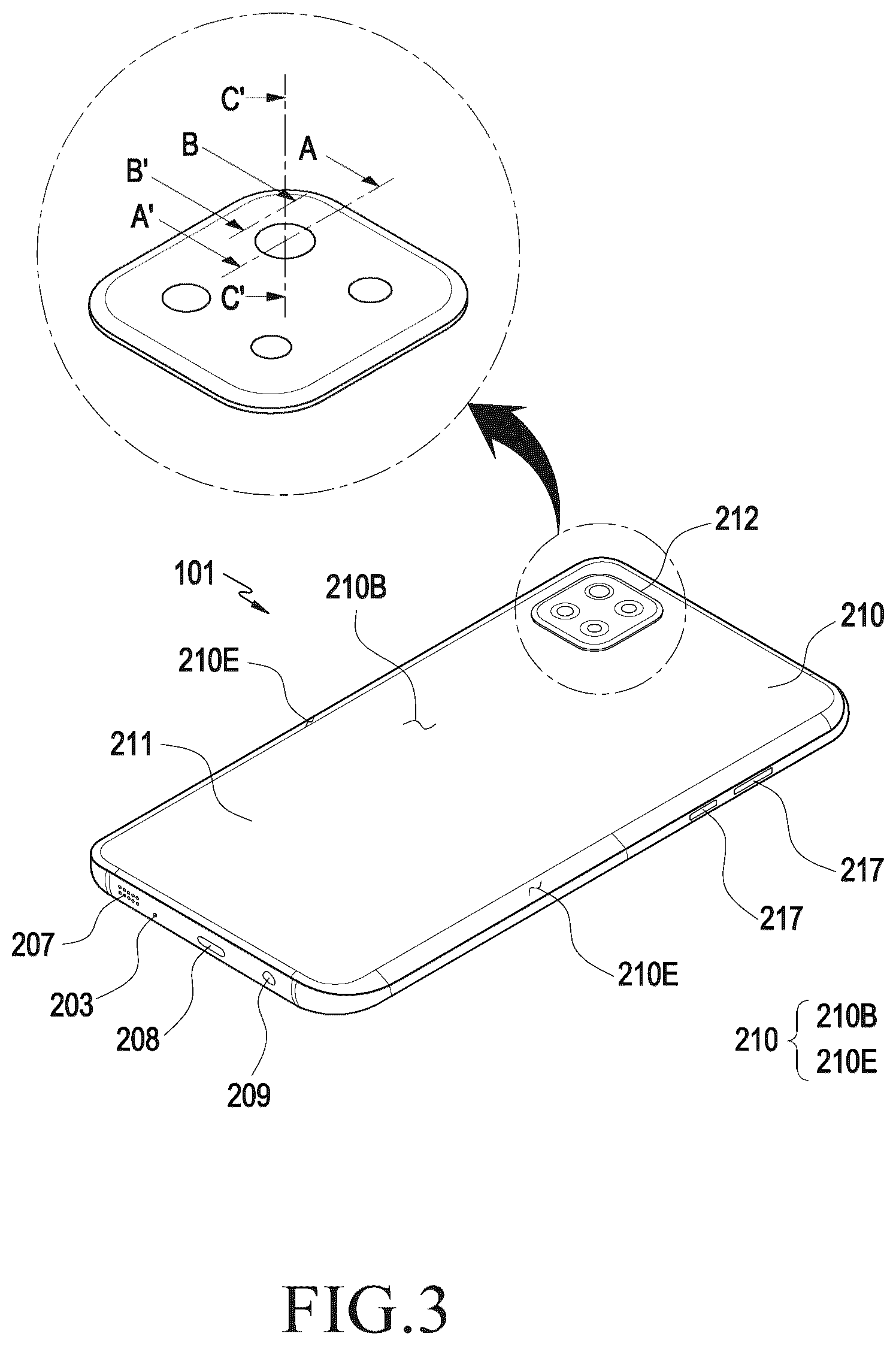 Patent US12581174 Figure 3 – Electronic device including camera module