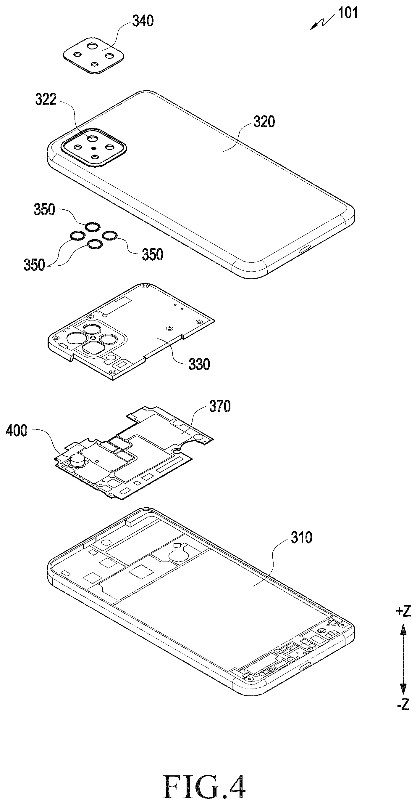 Patent US12581174 Figure 4 – Electronic device including camera module