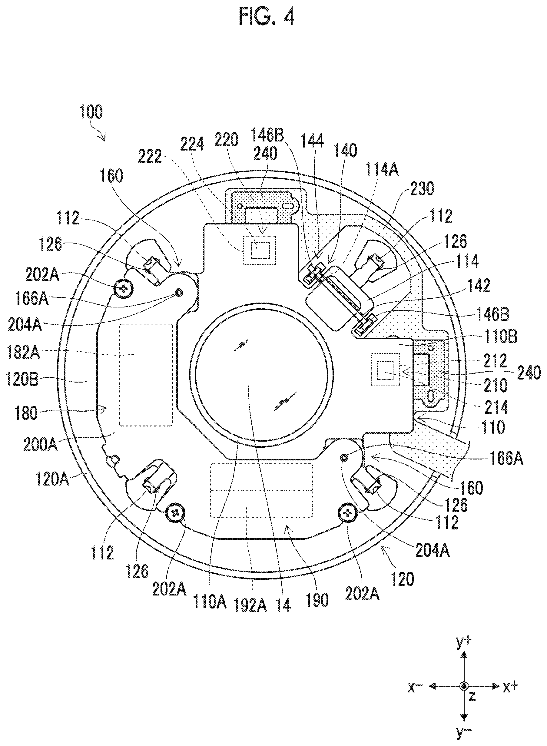Patent US12581191 Figure 4 – Optical vibration-proof device, optical device, and fixing method of magnetic sensor