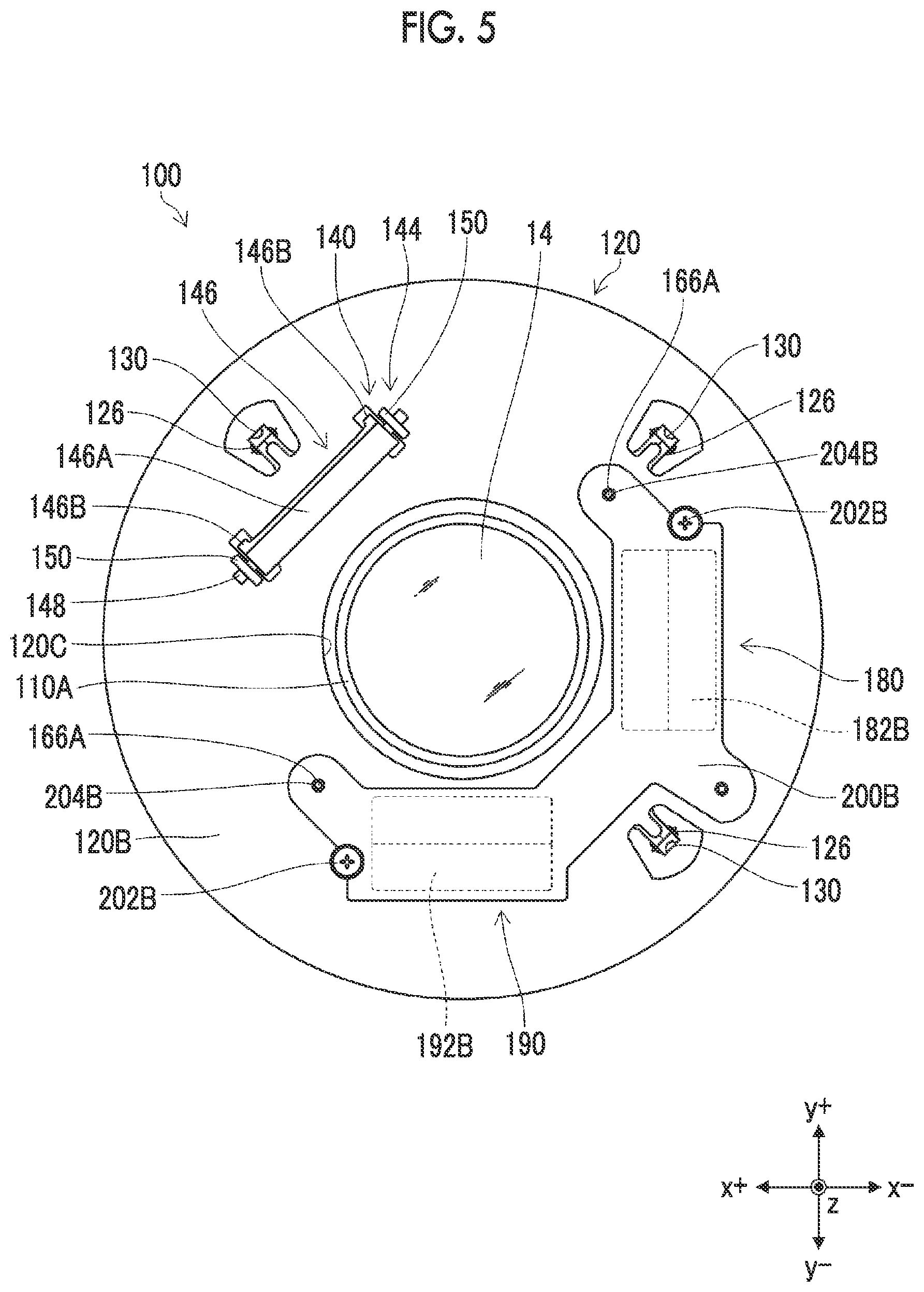 Patent US12581191 Figure 5 – Optical vibration-proof device, optical device, and fixing method of magnetic sensor