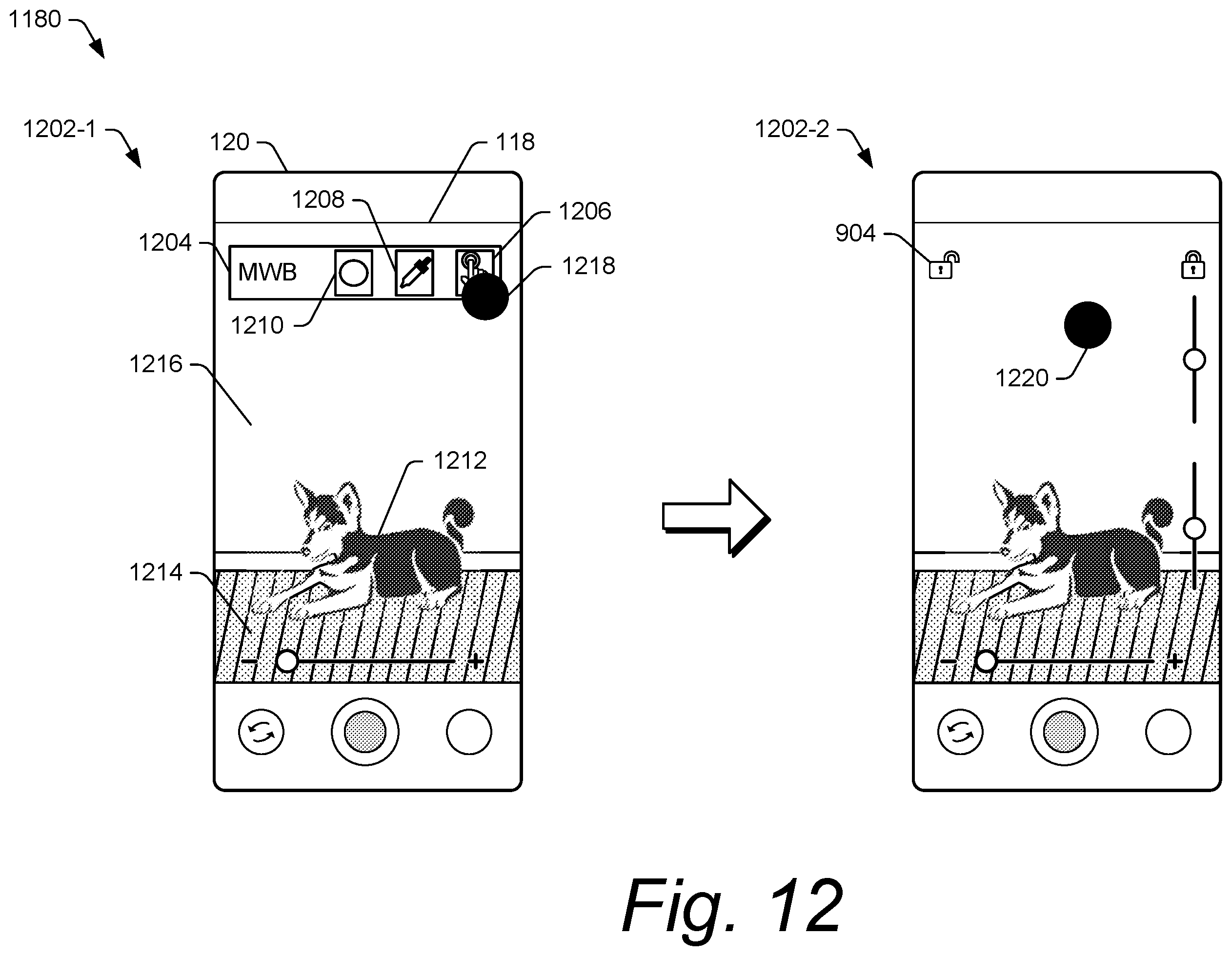 Patent US12581205 Figure 12 – Hybrid white-balance mode in a camera system of an electronic device