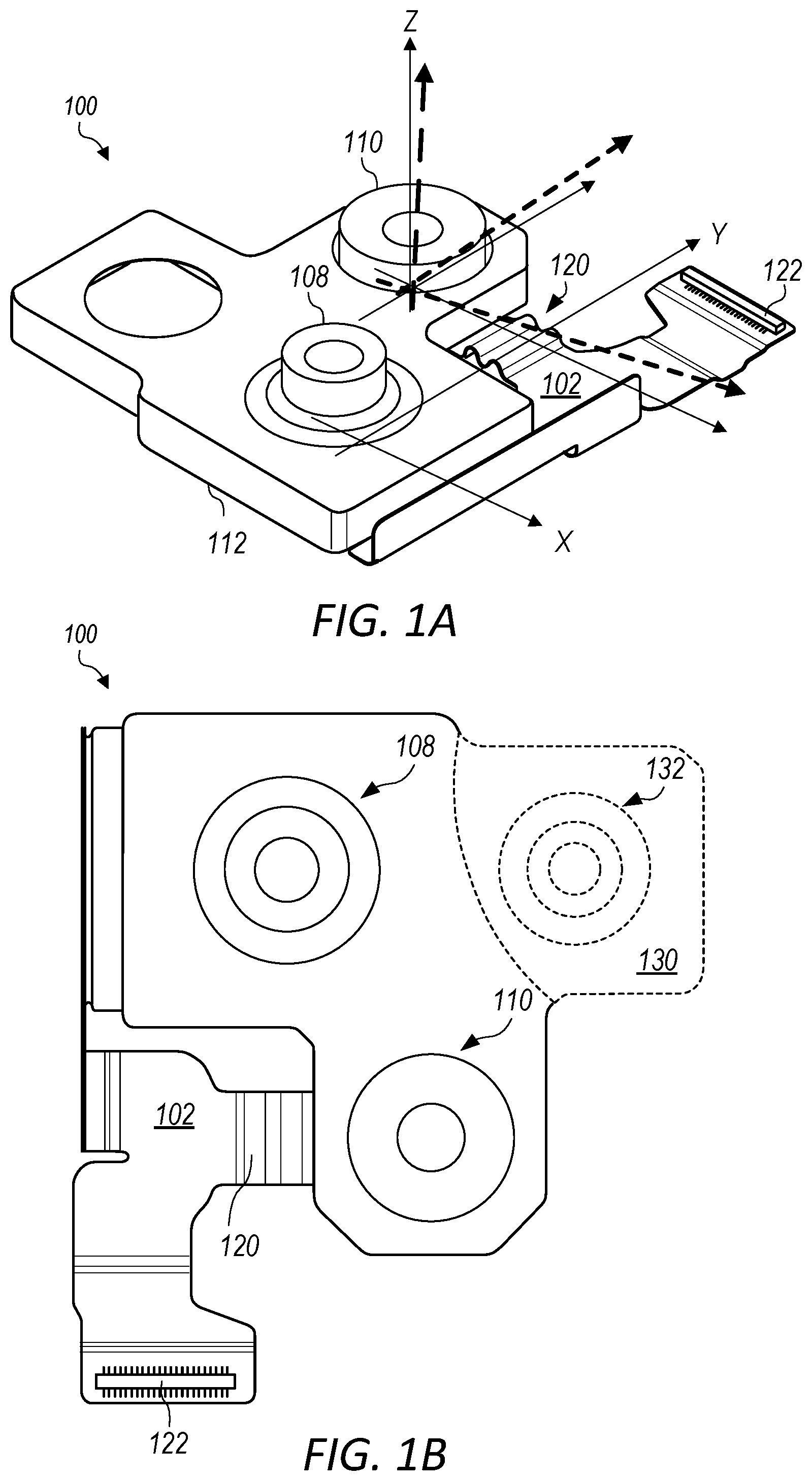Patent US12581206 Figure 1 – Single flex circuit shared by multiple cameras of a multi-camera system