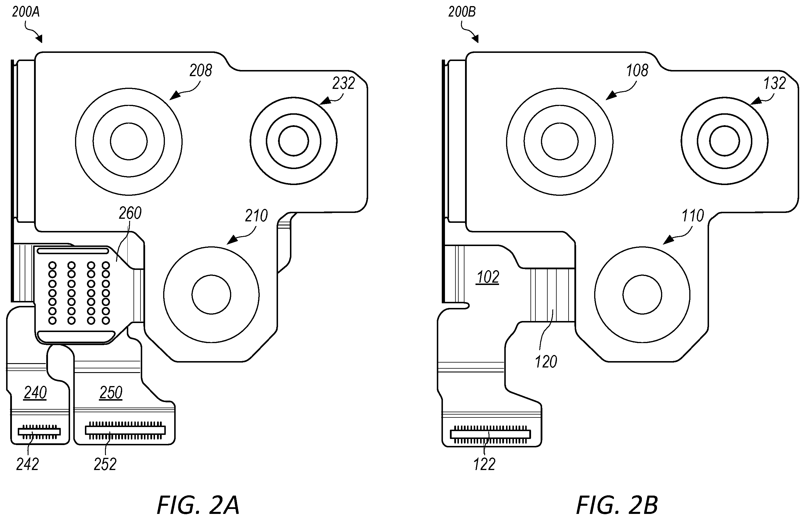 Patent US12581206 Figure 2 – Single flex circuit shared by multiple cameras of a multi-camera system