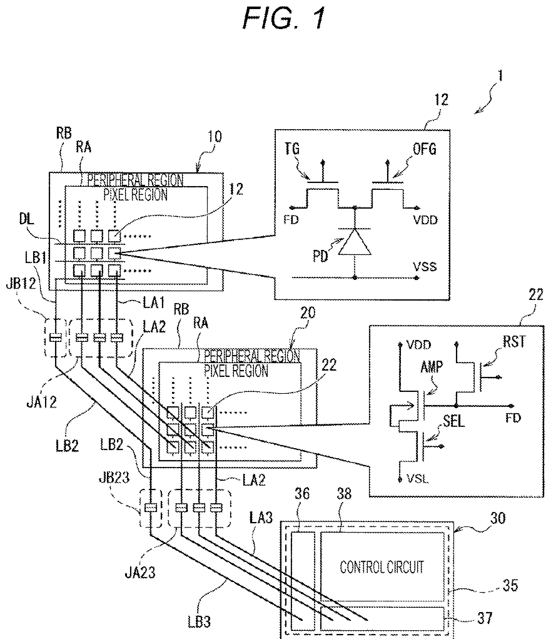 Patent US12581220 — Imaging device having insulated amplification transistor — Figure 1