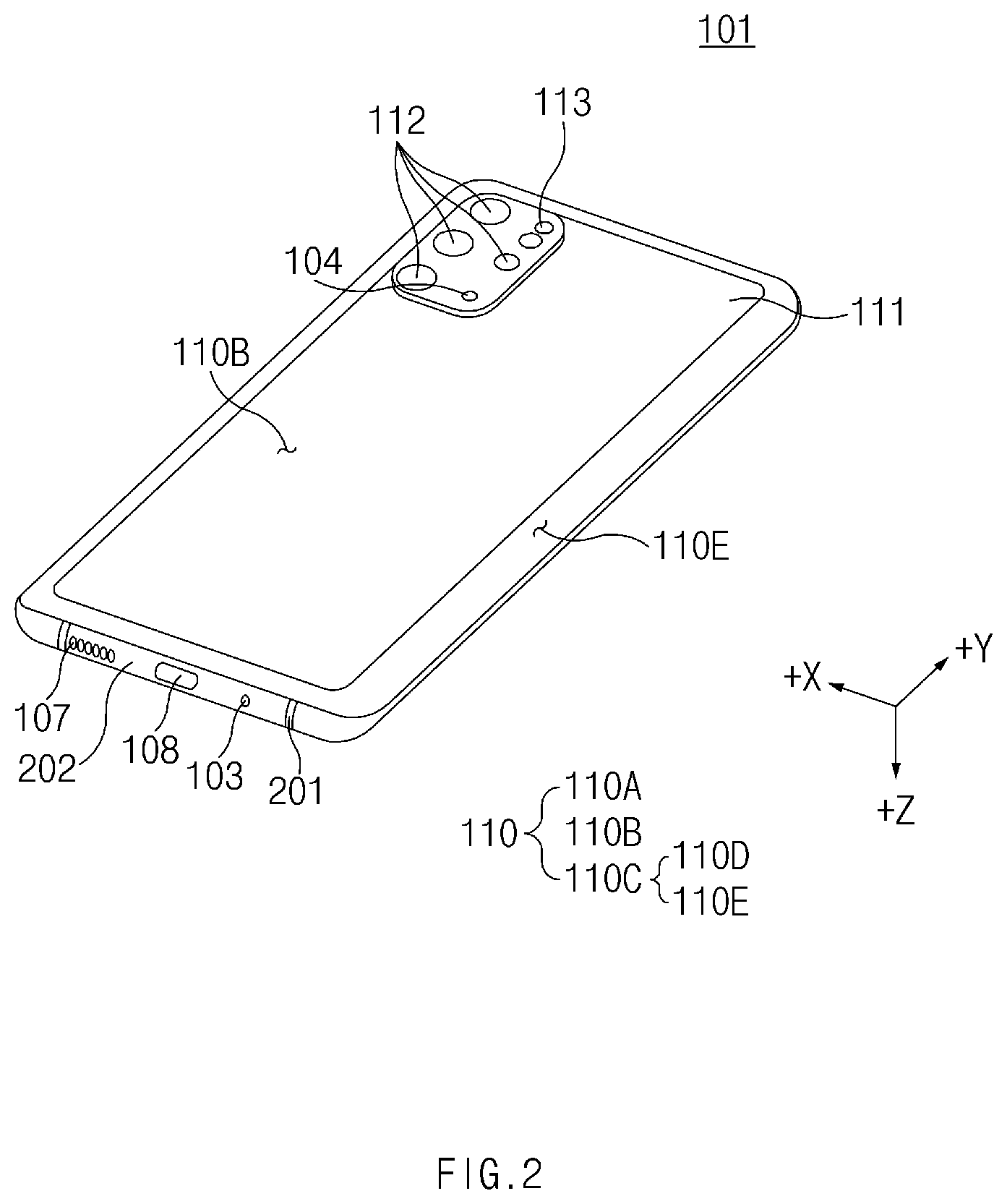 Patent US12581229 Figure 2 – Electronic device including speaker module