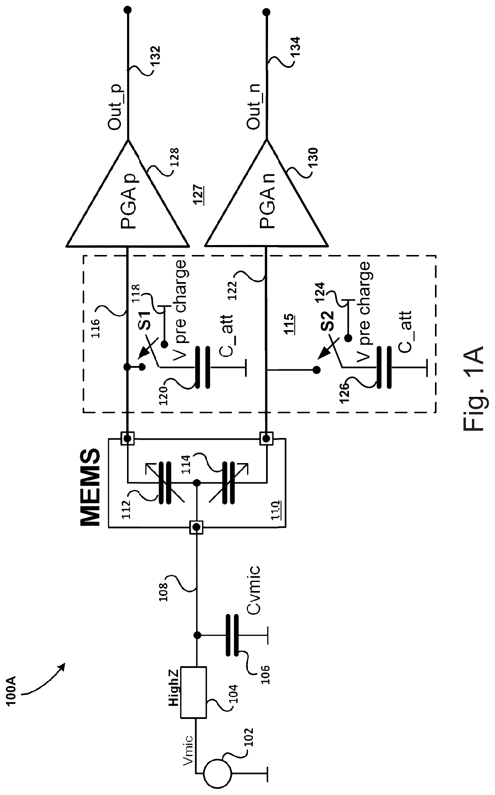 Patent US12581246 Figure 1 – Glitch-less acoustic range optimization for microphones