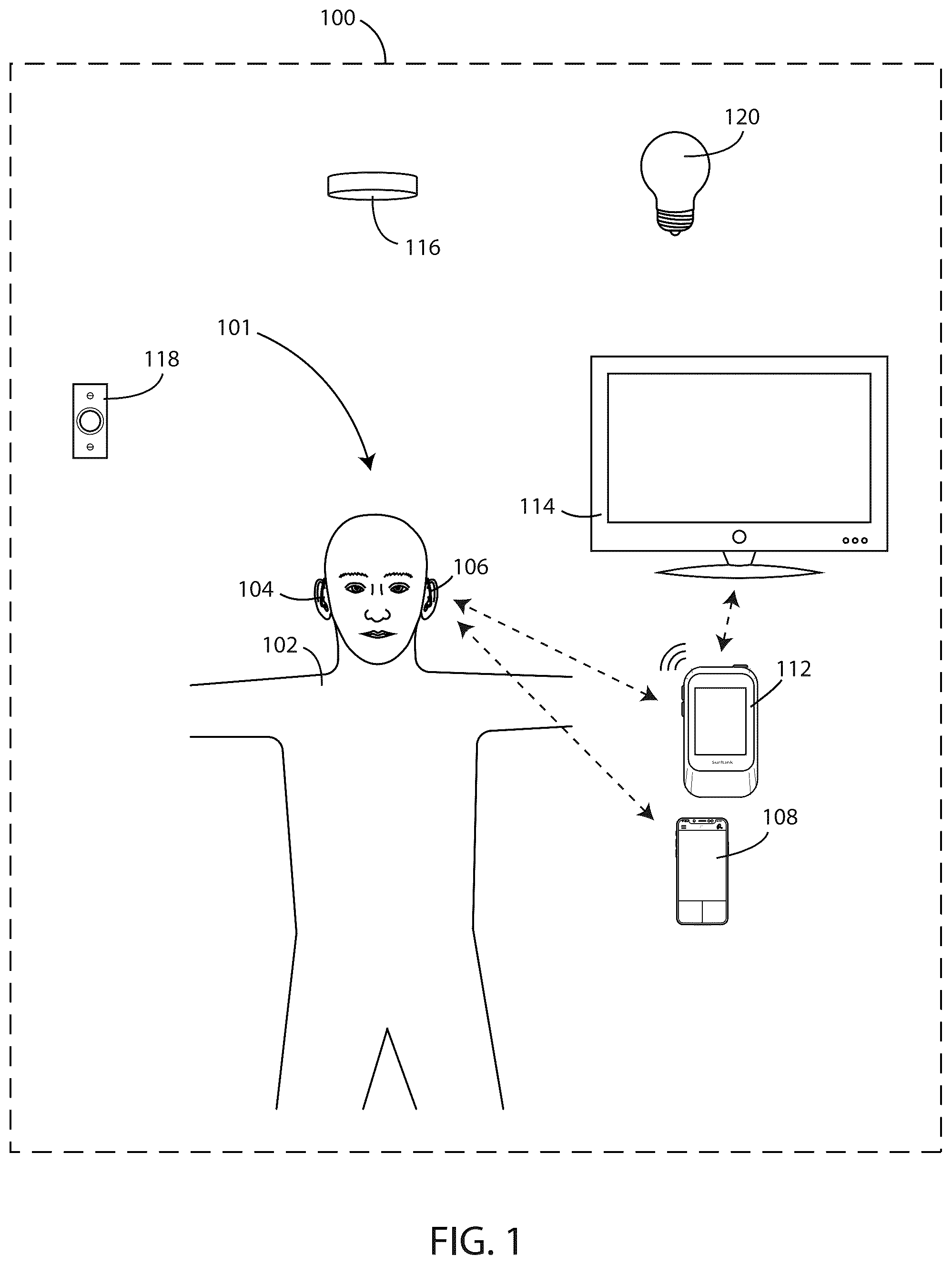 Patent US12581253 Figure 1 – Hearing assistance devices with control of other devices