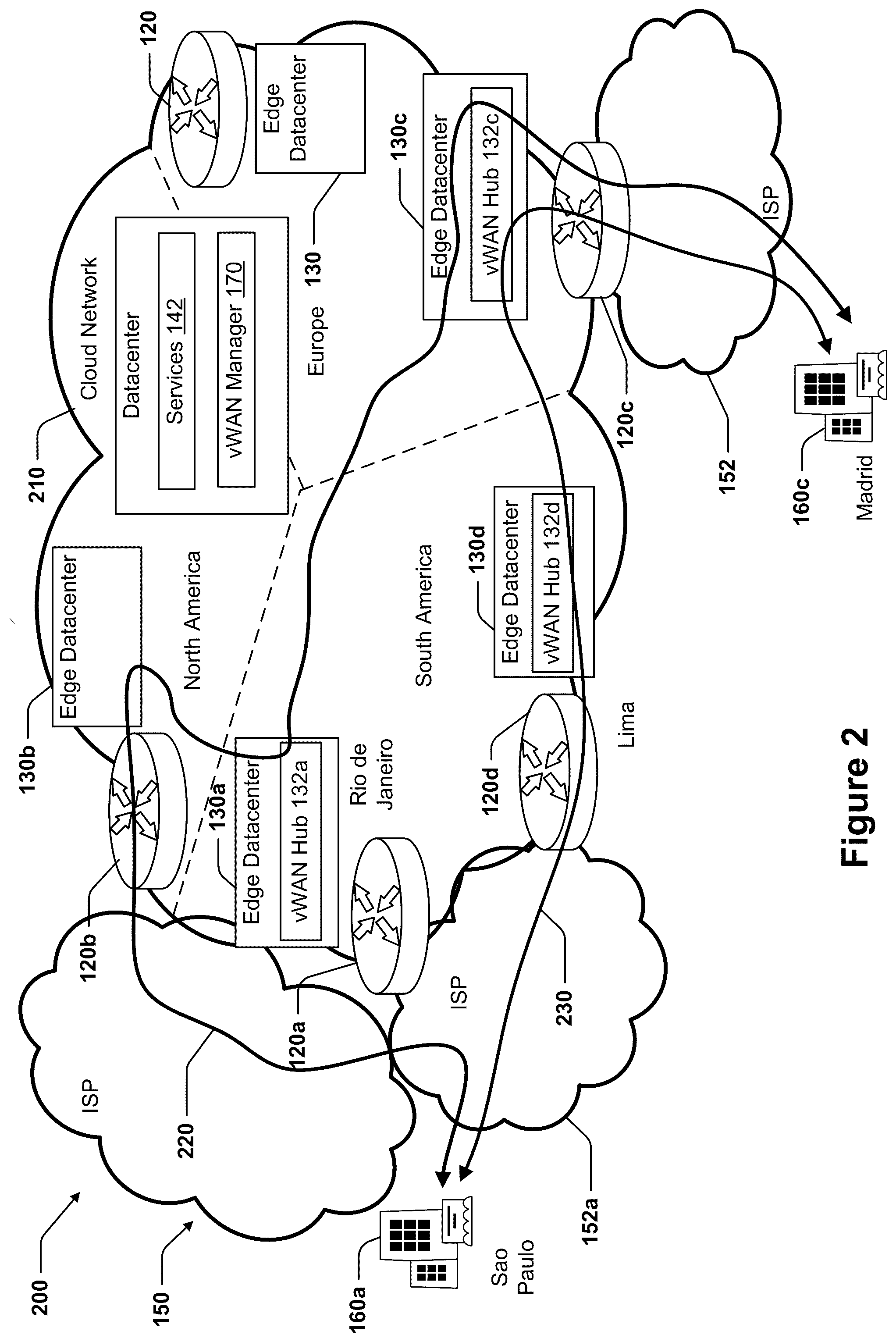 Patent US12581318 Figure 2 – Network topology for efficient and performant virtual WANs