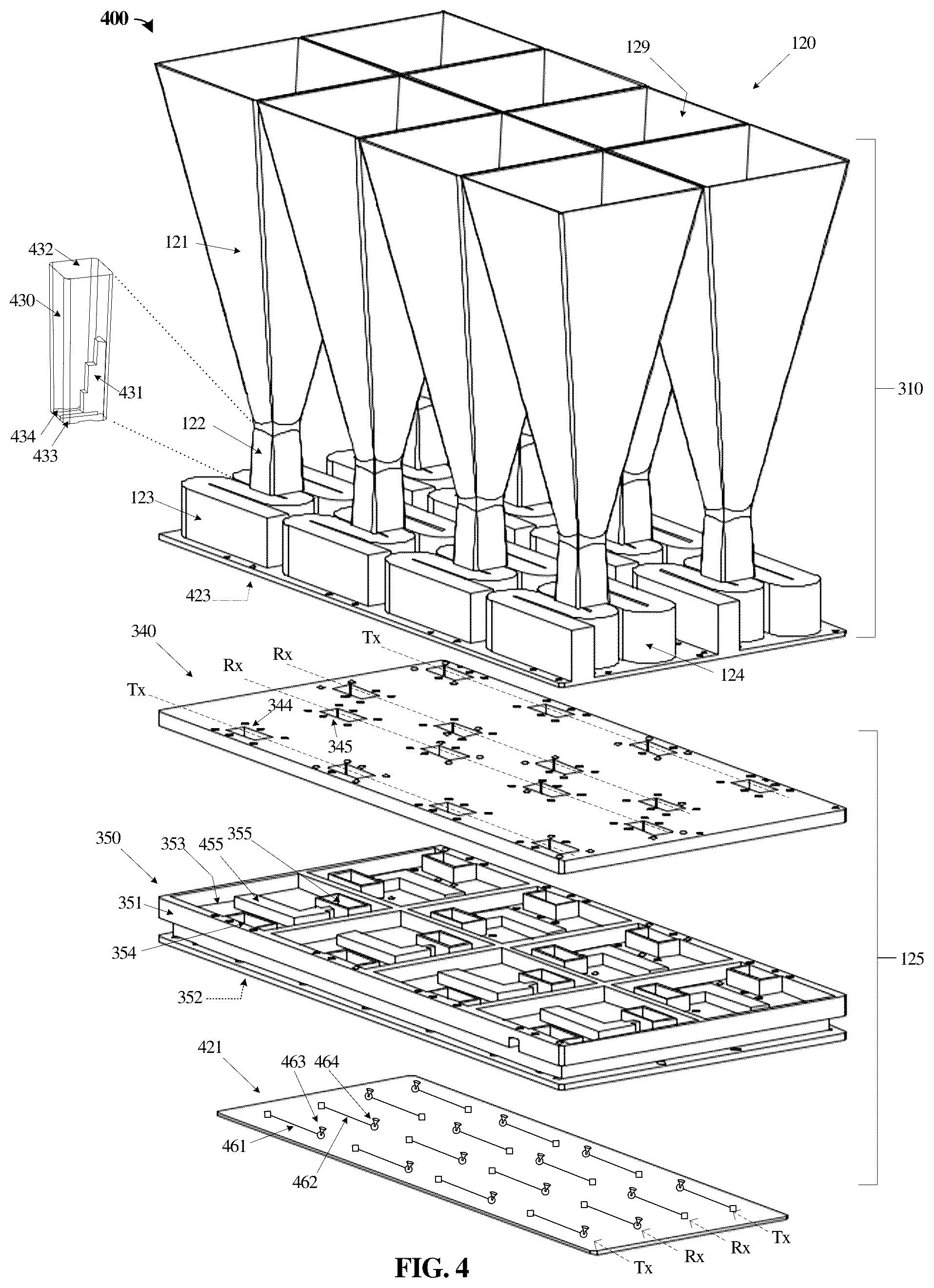 Patent US12581590 Figure 4 – High density radio frequency connections