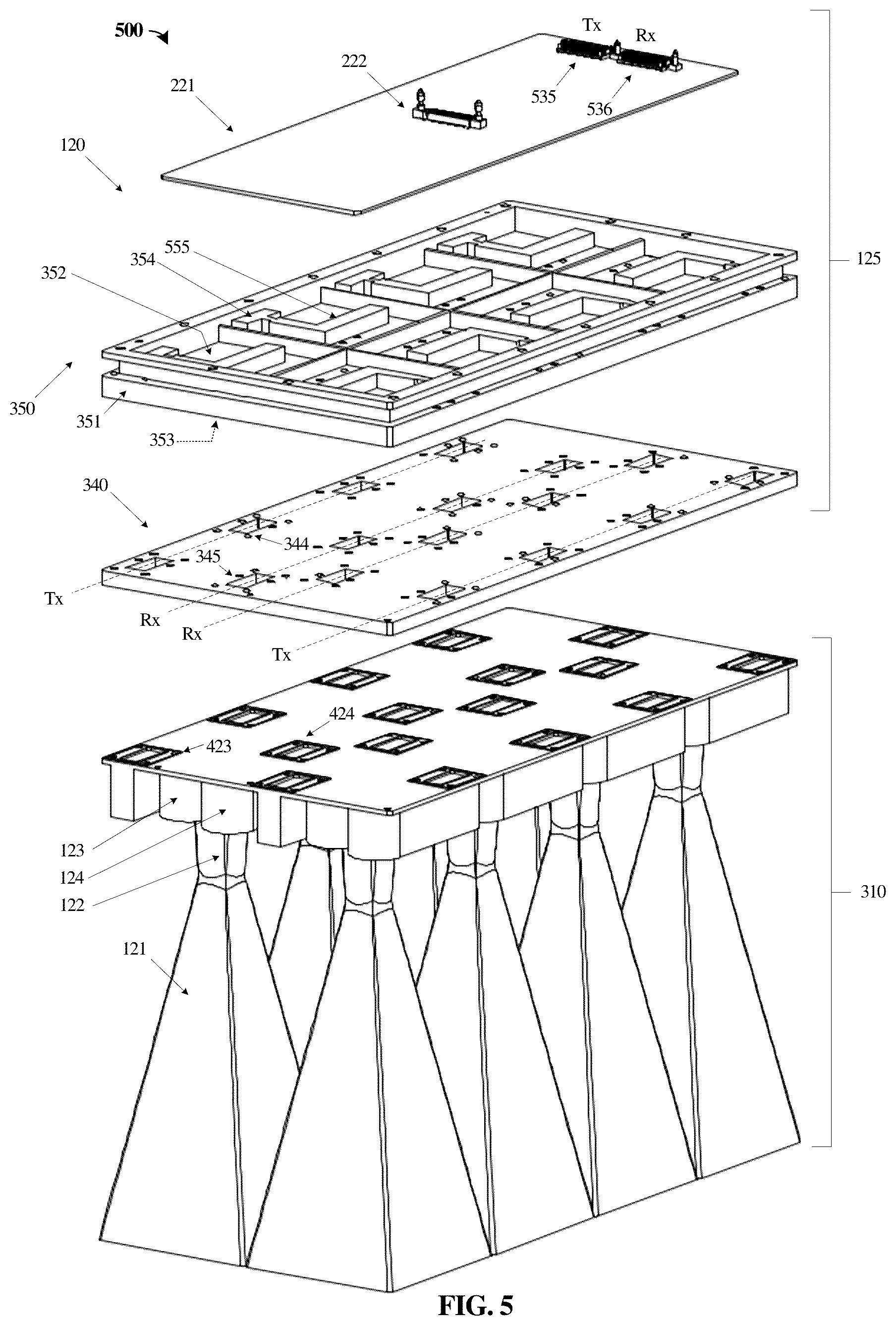 Patent US12581590 Figure 5 – High density radio frequency connections