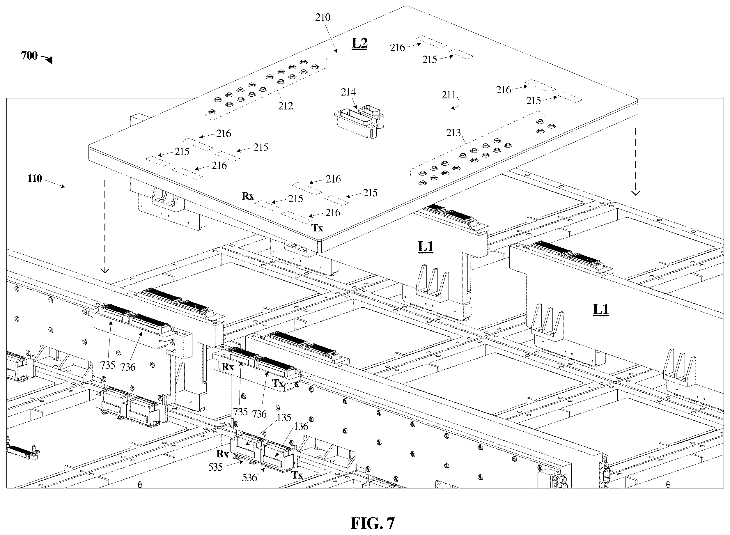 Patent US12581590 Figure 7 – High density radio frequency connections